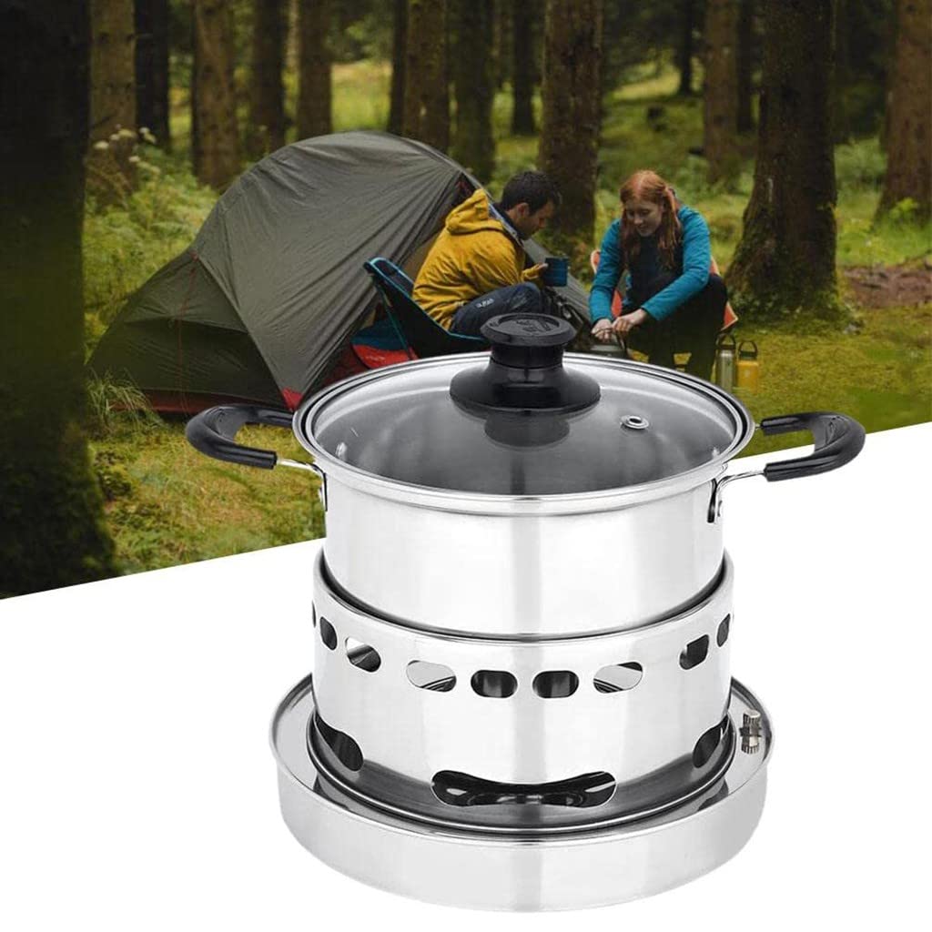 Mini fornello ad Alcool, fornello ad Alcool in Acciaio Inossidabile con pentola, Fornello a spirito, Attrezzatura da Picnic Portatile per Barbecue Picnic Trekking 20cm