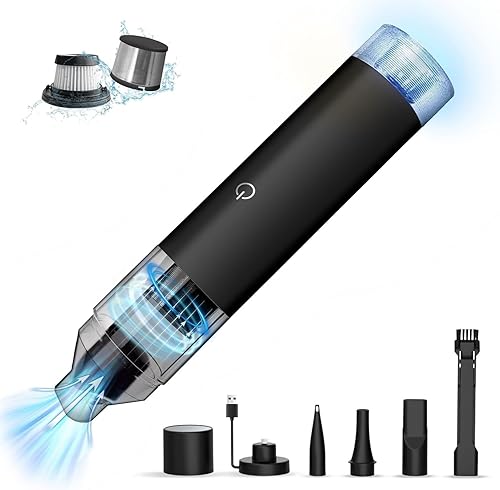 BEBEMOR Aspiradora de mano de 16000 Pa, aspiradora inalámbrica de mano, aspiradora recargable con luz LED para automóvil, oficina, hogar y pelo de