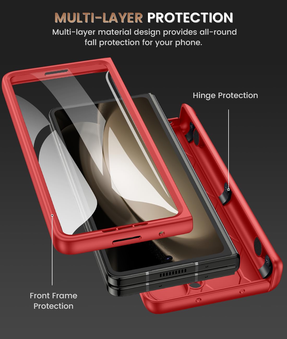 Caka Clip Series for Z Fold 5 Case, Samsung Galaxy Fold 5 Case with Belt Clip Holster, 360°Ring Magnetic Kickstand & Camera Cover & Hinge Protection Case for Samsung Galaxy Z Fold 5 Phone 2023 - Red