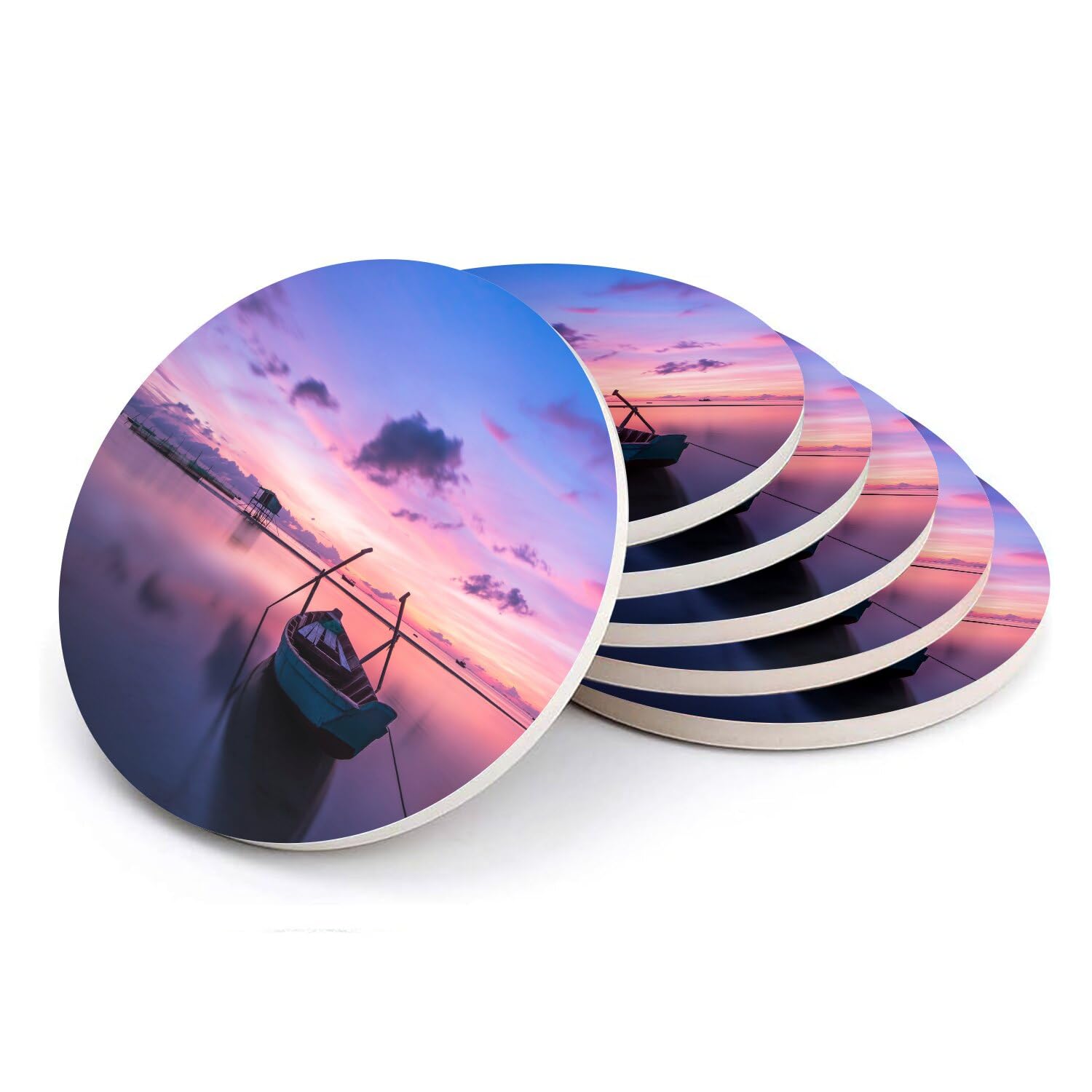 Sous-verre ronds en céramique soleil levant lot de 6 dessous de verre 108mm style asiatique