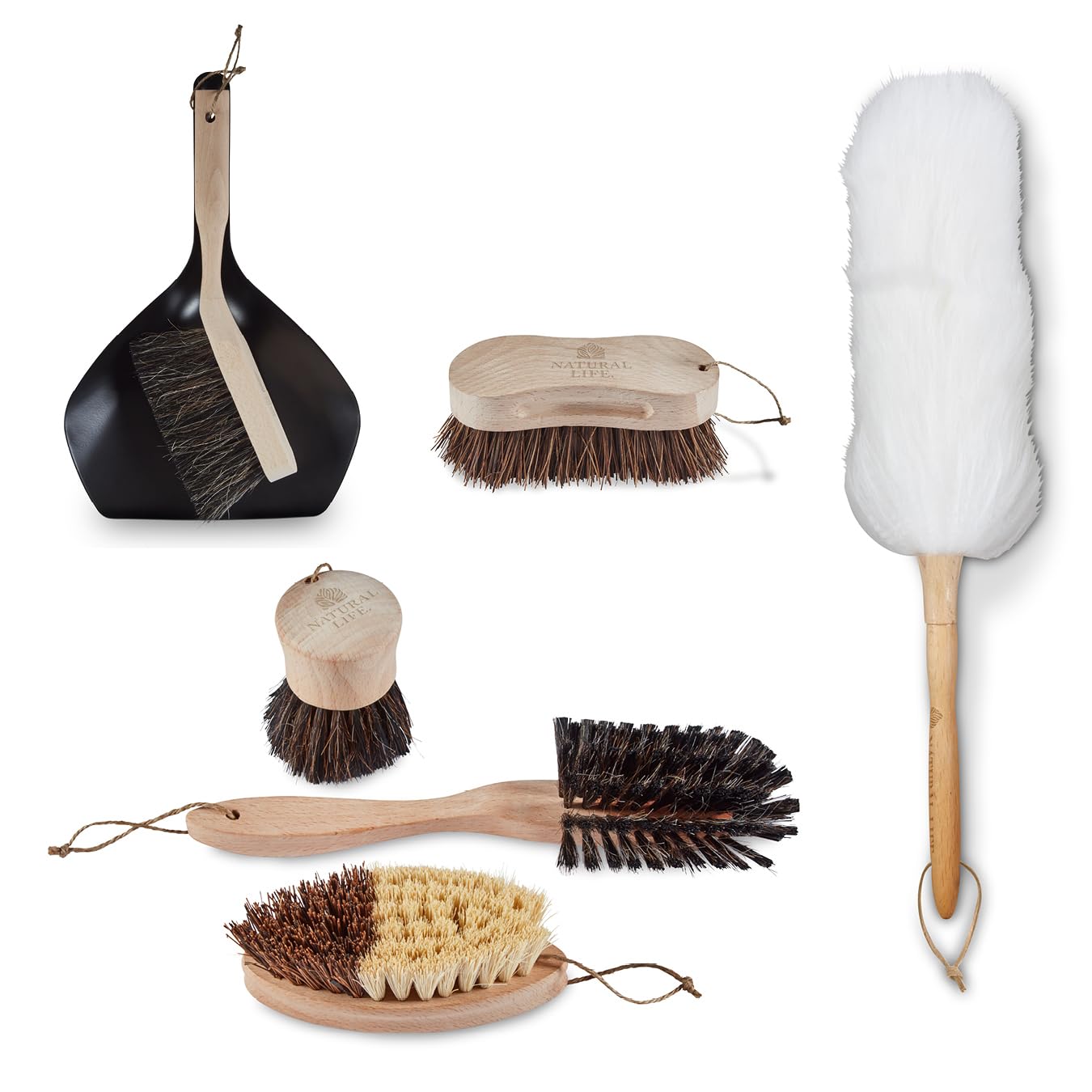 Tower NL109005 Natural Life Kitchen Brush Set, Horsehair and Beech Wood