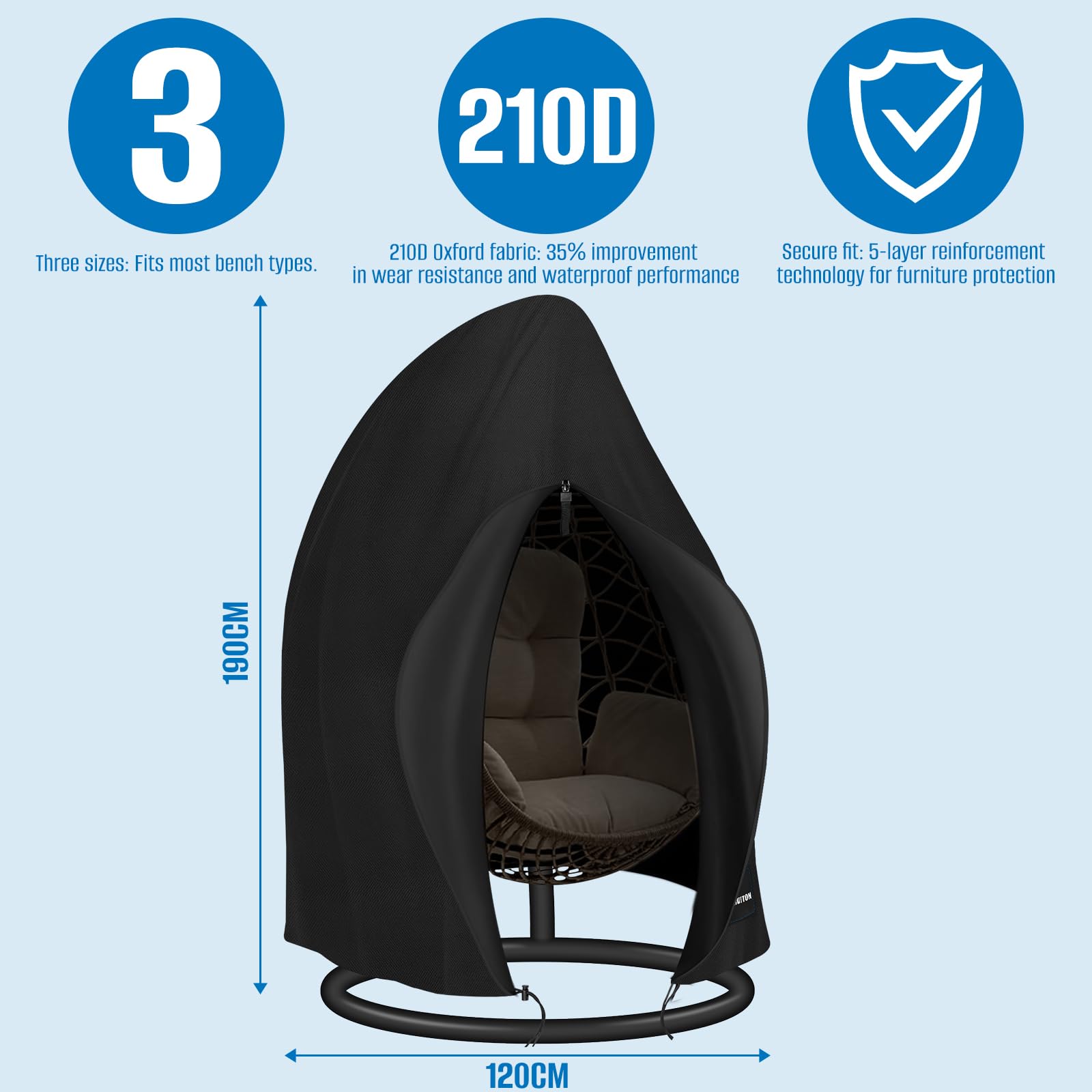 SIRUITON diameter 120x190cm 210D Patio Hanging Egg Chair Cover - Image 2