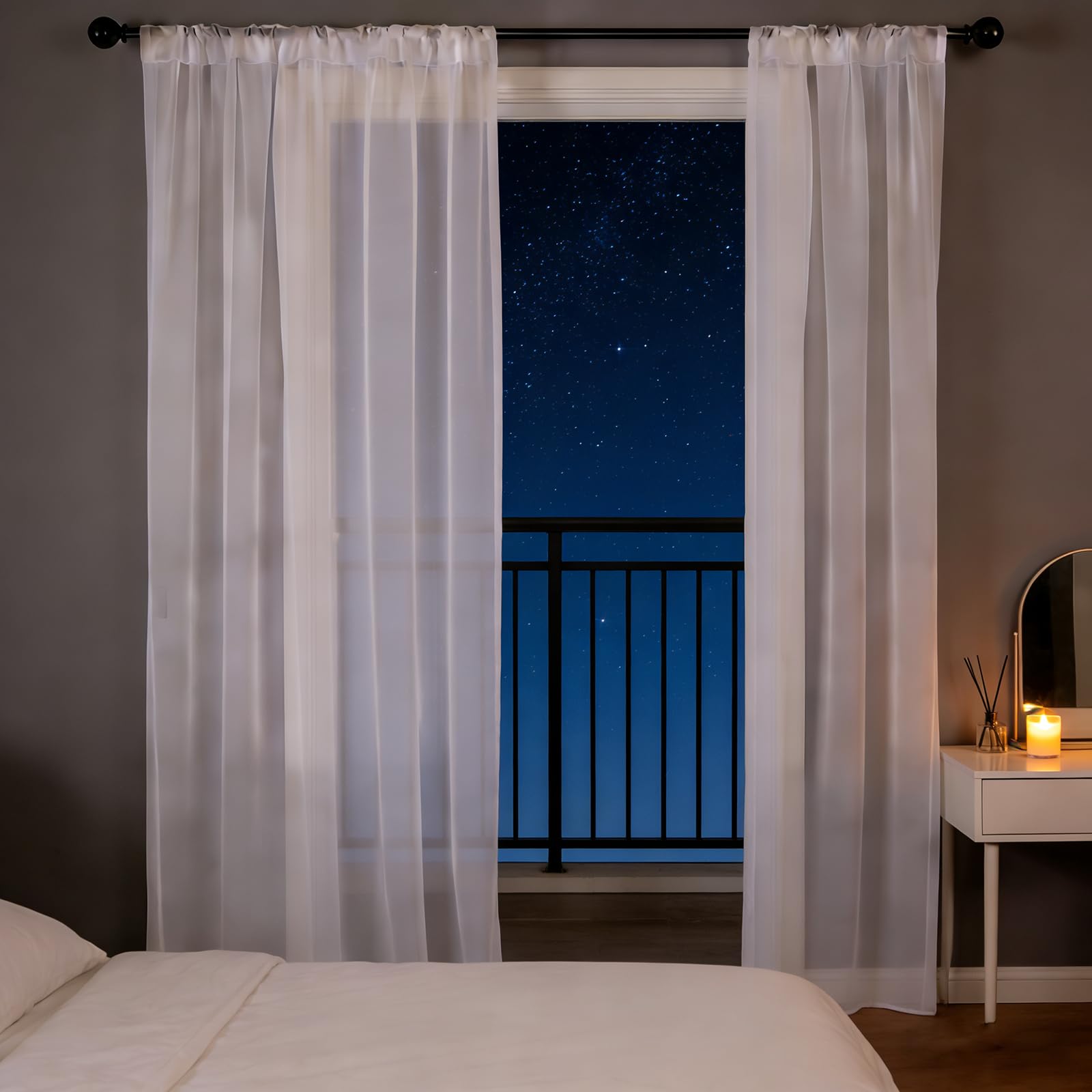 Ösenschal Transparent 245 x 225 cm mit Kräuselband, Halbtransparent, Lichtdurchlässig, mit Ösen in Leinenoptik, Luftig Und Langlebig, Stores Gardine mit Ösen Vorhänge für Jedes Fenster, Weiß