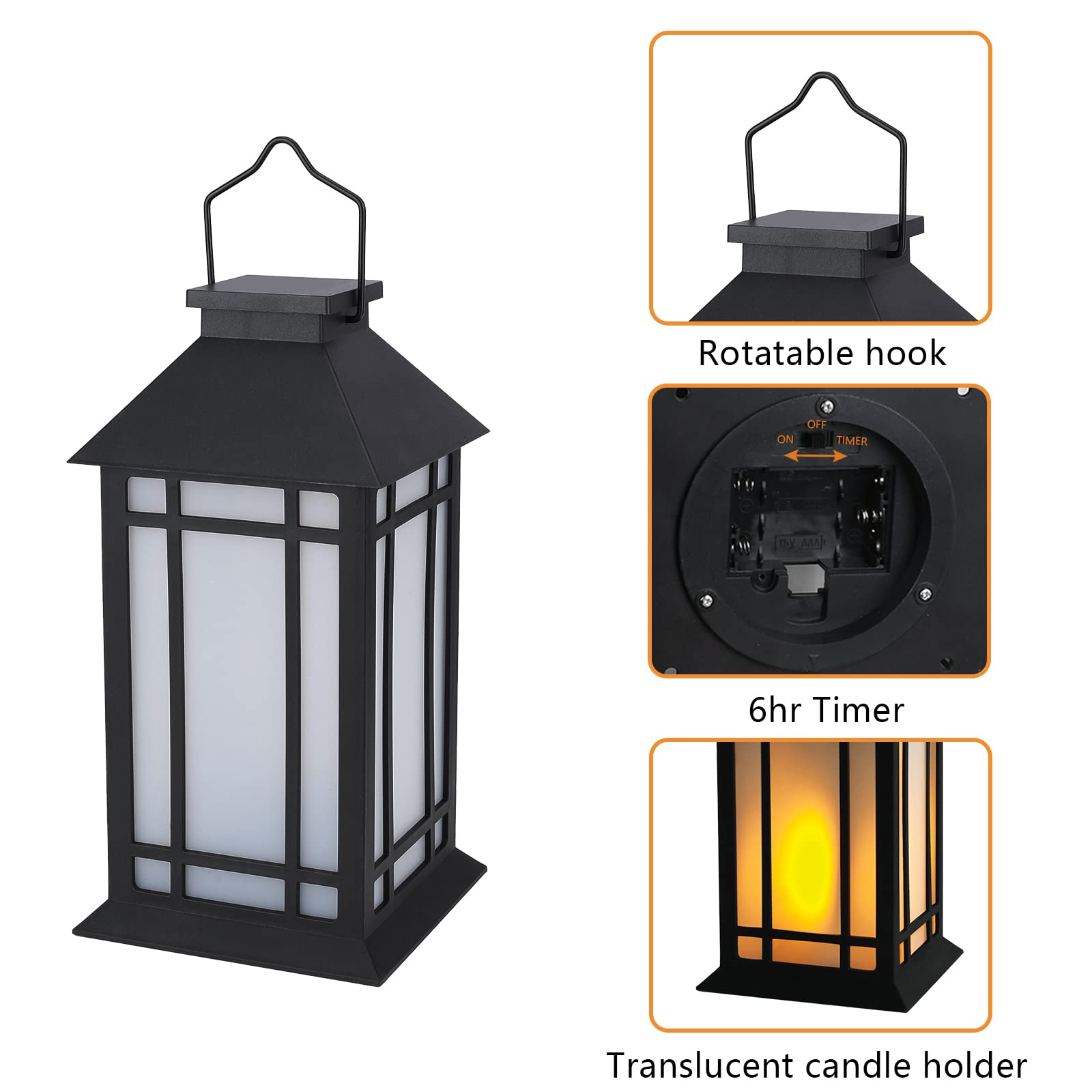 Lot de 2 lanternes d'extérieur étanches IP65 de 33 cm avec bougie LED sans flamme et minuterie de 6 heures – Lanterne décorative pour terrasse et jardin
