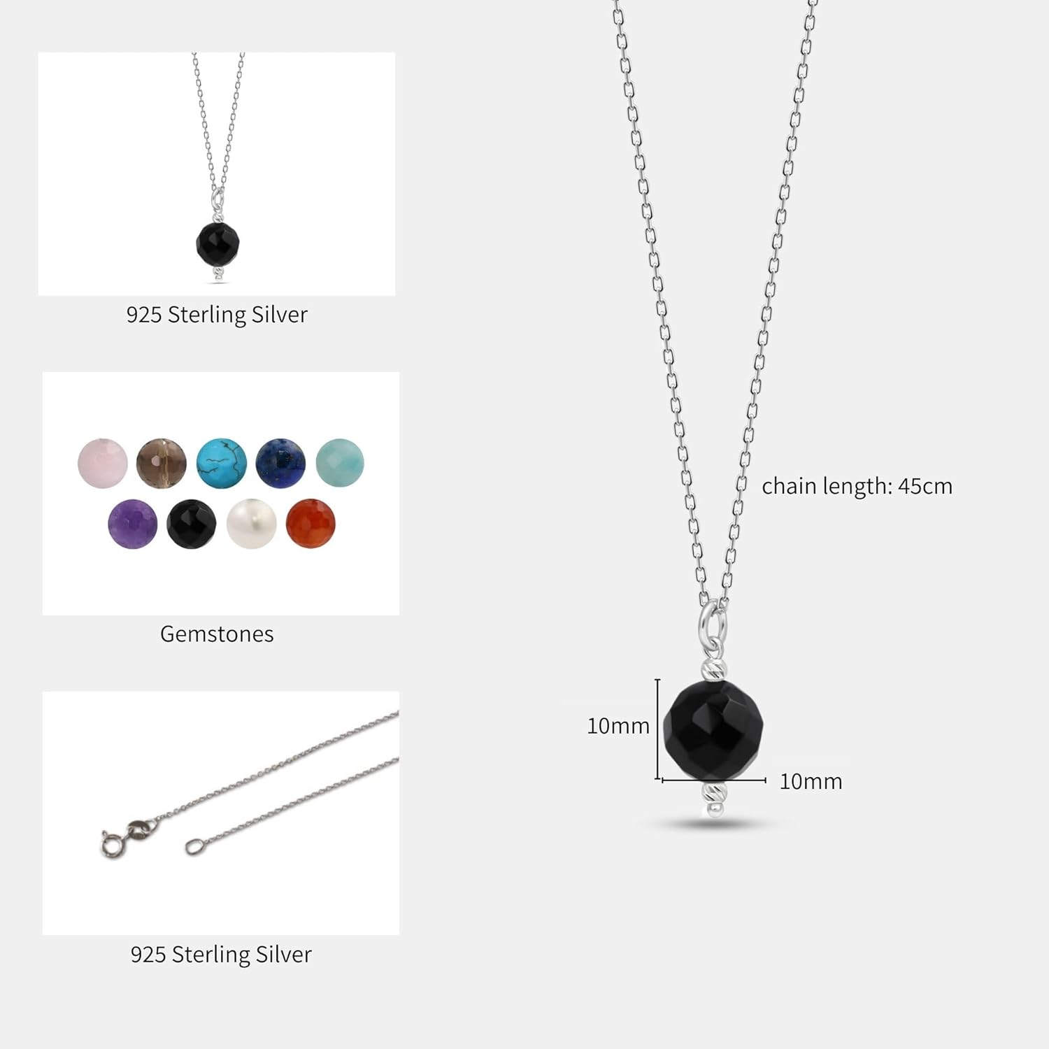 925 Sterling Silver Gemstone Necklace for Women - Simple Necklaces for Women Silver - Birthstone Necklace - Silver Jewelry for Women - Minimalist Jewelry - Birthstone Jewelry for Women - Image 6