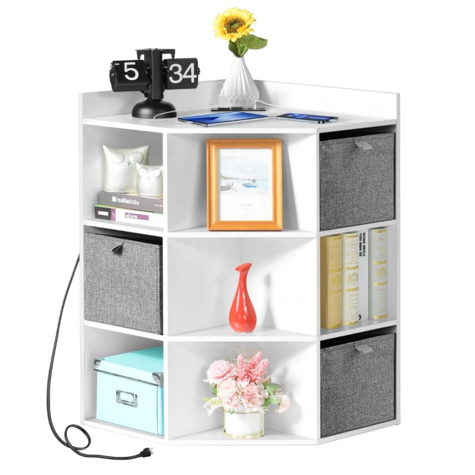 Buy Corner with Fabric Drawers, White Corner Cube Storage
