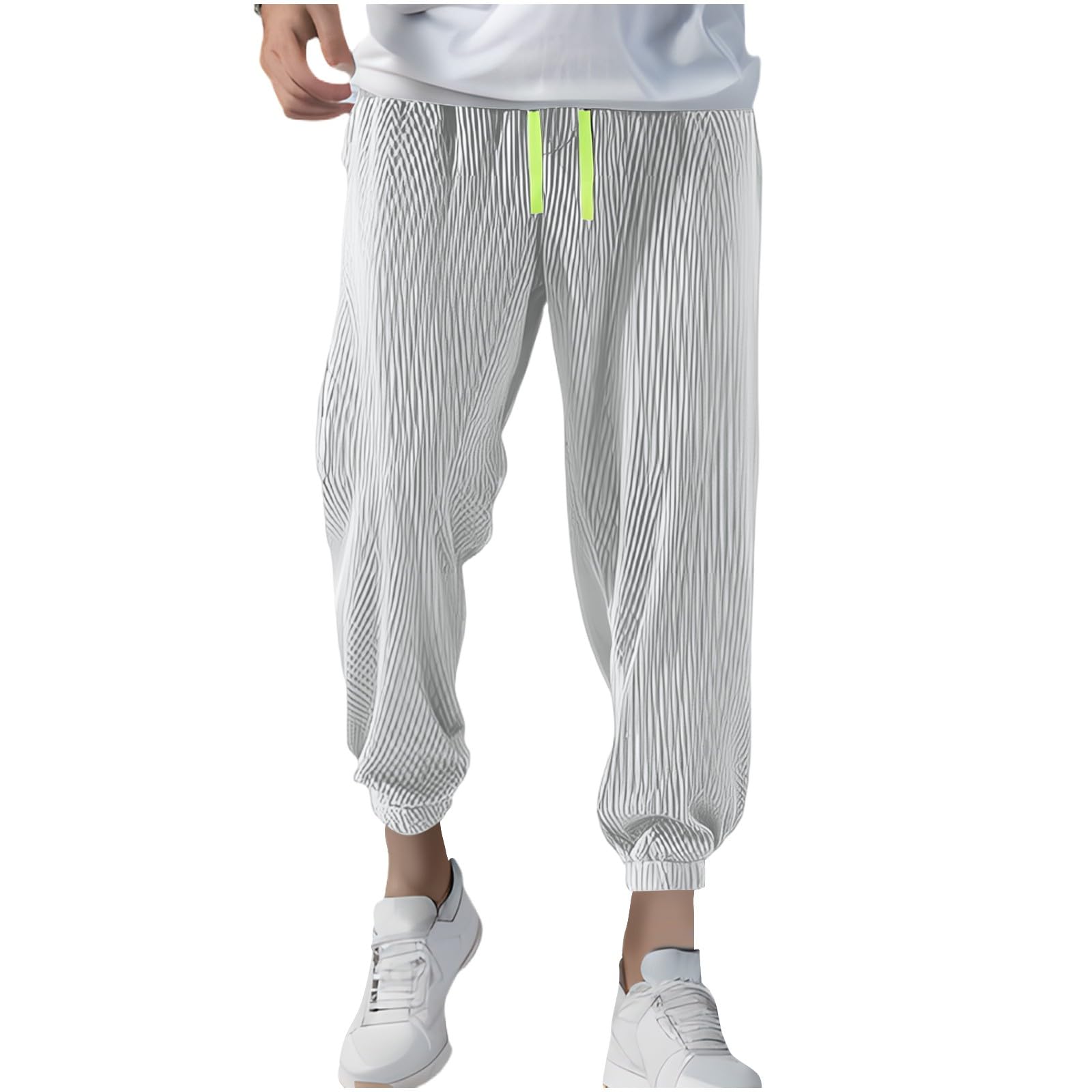 NATHGAM Mens Loose Fit Casual Pants Drawstring Elastic Bottom Joggers Sweatpants Wide Leg Breathable Running Athletic Pants