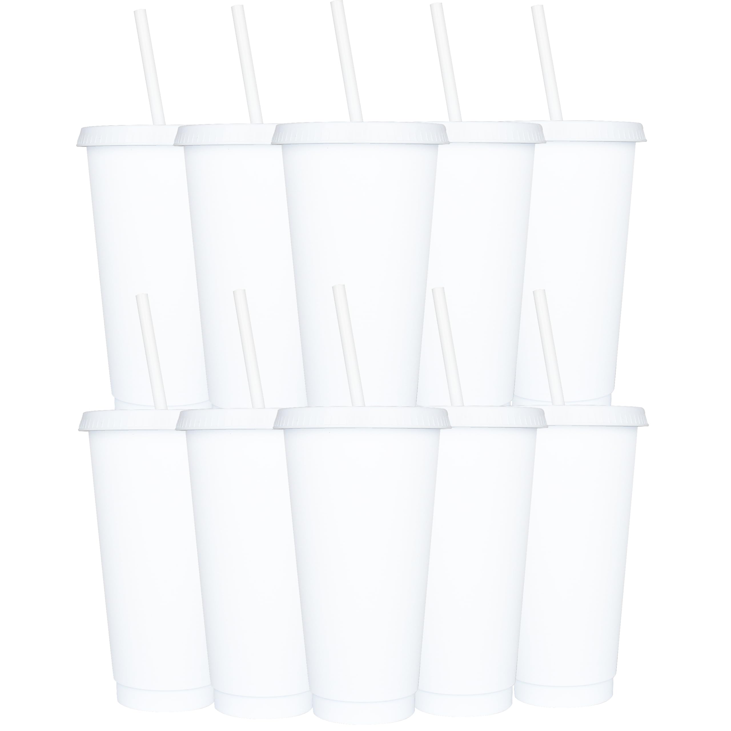 Yisituo 710ml Reusable Plastic Cups, 10 Pack Cold Cups with Lid and Straw