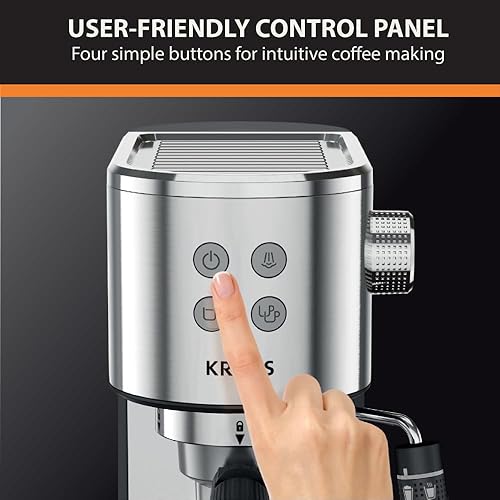 Miniatura 5 de Krups, Máquina de café expreso, acero inoxidable divino con tamper 2 tazas a la vez, calentador de tazas, máquina de café expreso con espumador de