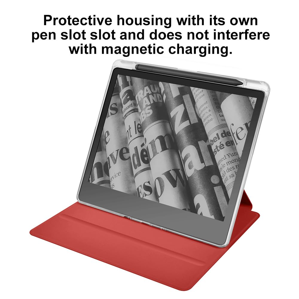 Case for Kindle Scribe 1th Generation 2022 10.2 inch with Built-in Pencil Holder, 360 Degree Rotating Folio Stand Cover, Premium Shockproof Auto Wake/Sleep and Flexible Viewing Angles (Red)