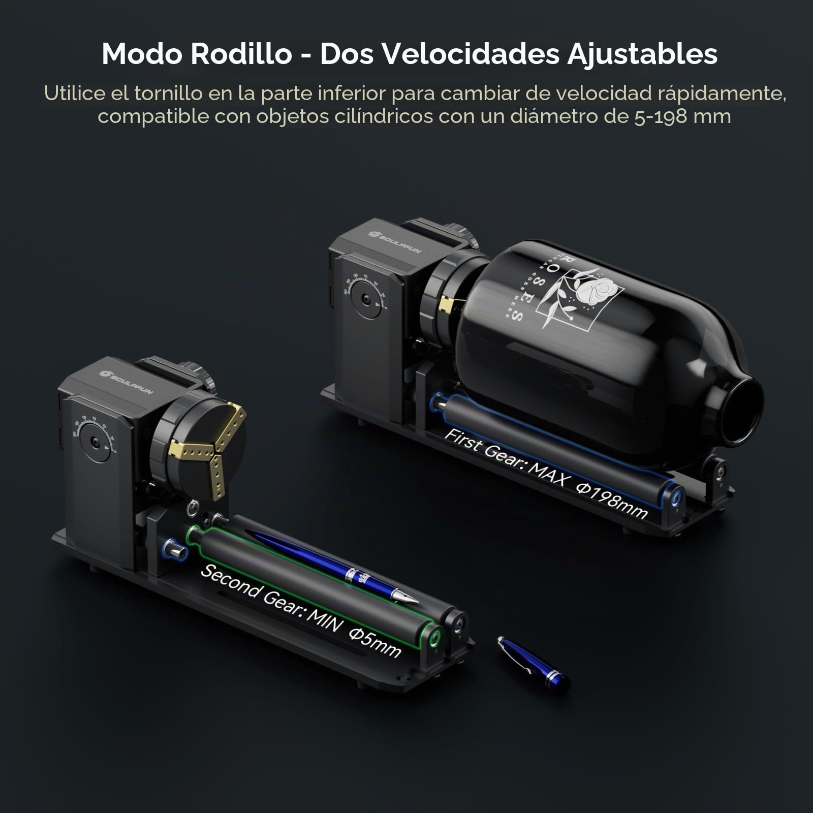 SCULPFUN RA Pro Max - Rodillo giratorio 4 en 1, portabrocas giratorio para grabador láser S9, S30 Ultra y A9, módulo de grabado multifunción eje Y
