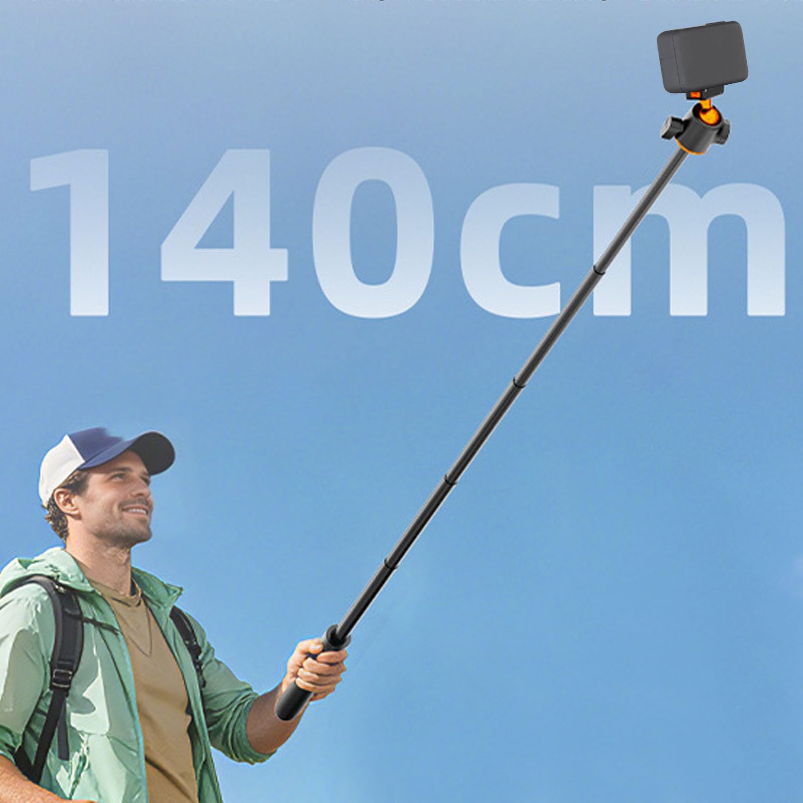 Jectse Asta Selfie Treppiede da 140 Cm, Chiusura Magnetica Bidirezionale per Fotocamera Action 5PRO/4/3, Asta di Prolunga Regolabile con Testa a Sfera a 360 Gradi