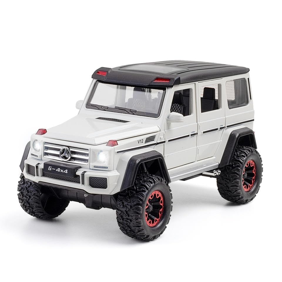 Image of 1:24 Scale Big Size Mercedes Benz AMG G500 Toy Car | Metal Pullback Diecast Car for Kids with Openable Doors, Sound, Light Effects, White
