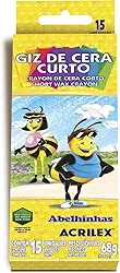 Giz de Cera Curto 15 Cores, Acrilex, 092150000, Multicor