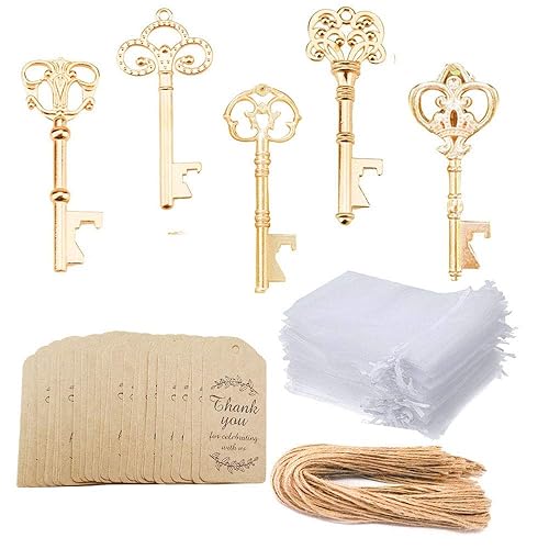 Awtlife 50 Pcs KC Gold Skeleton Key Bottle Opener 5