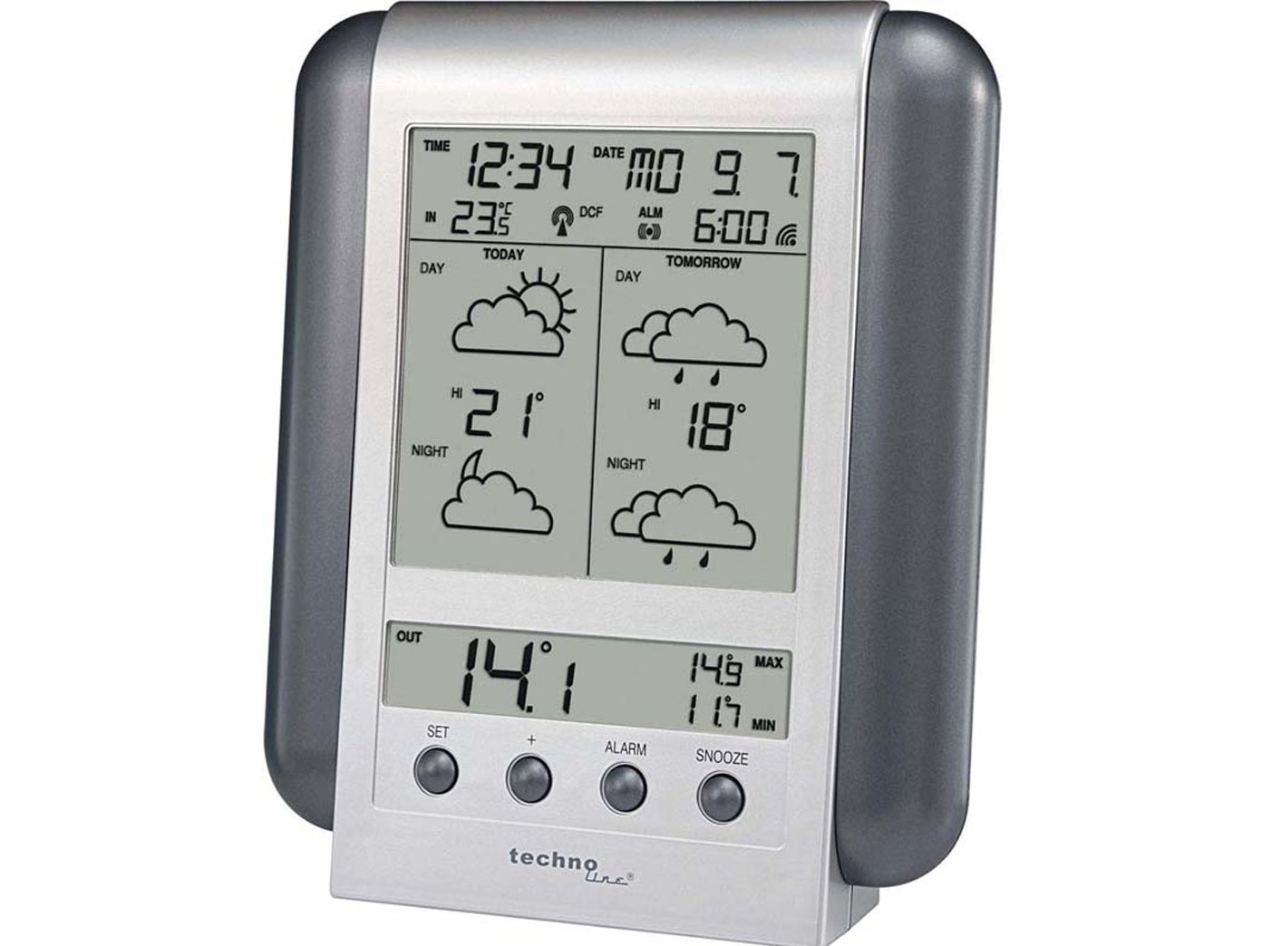 Technoline, stacja pogodowa Meteotronic WM 5412, srebrna, 2-częściowa składająca się ze stacji i czujnika, 13,5 x 2,8 x 16,6 cm