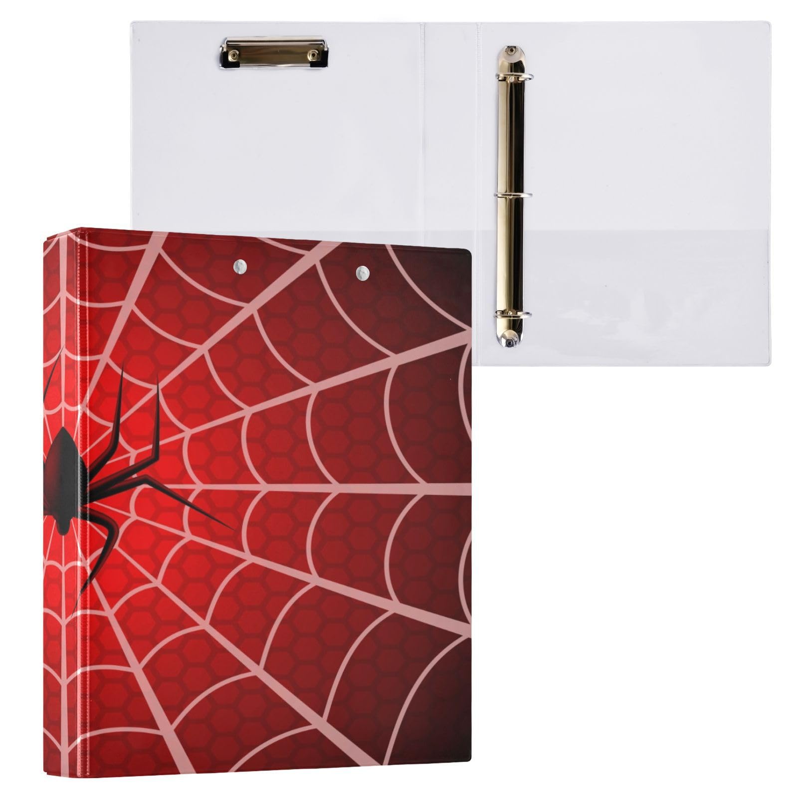 Raccoglitore decorativo a 3 anelli con ragno di Halloween, 3,8 cm, con tasche, contiene 200 fogli, organizer per ufficio, università, scuola, confezione da 1