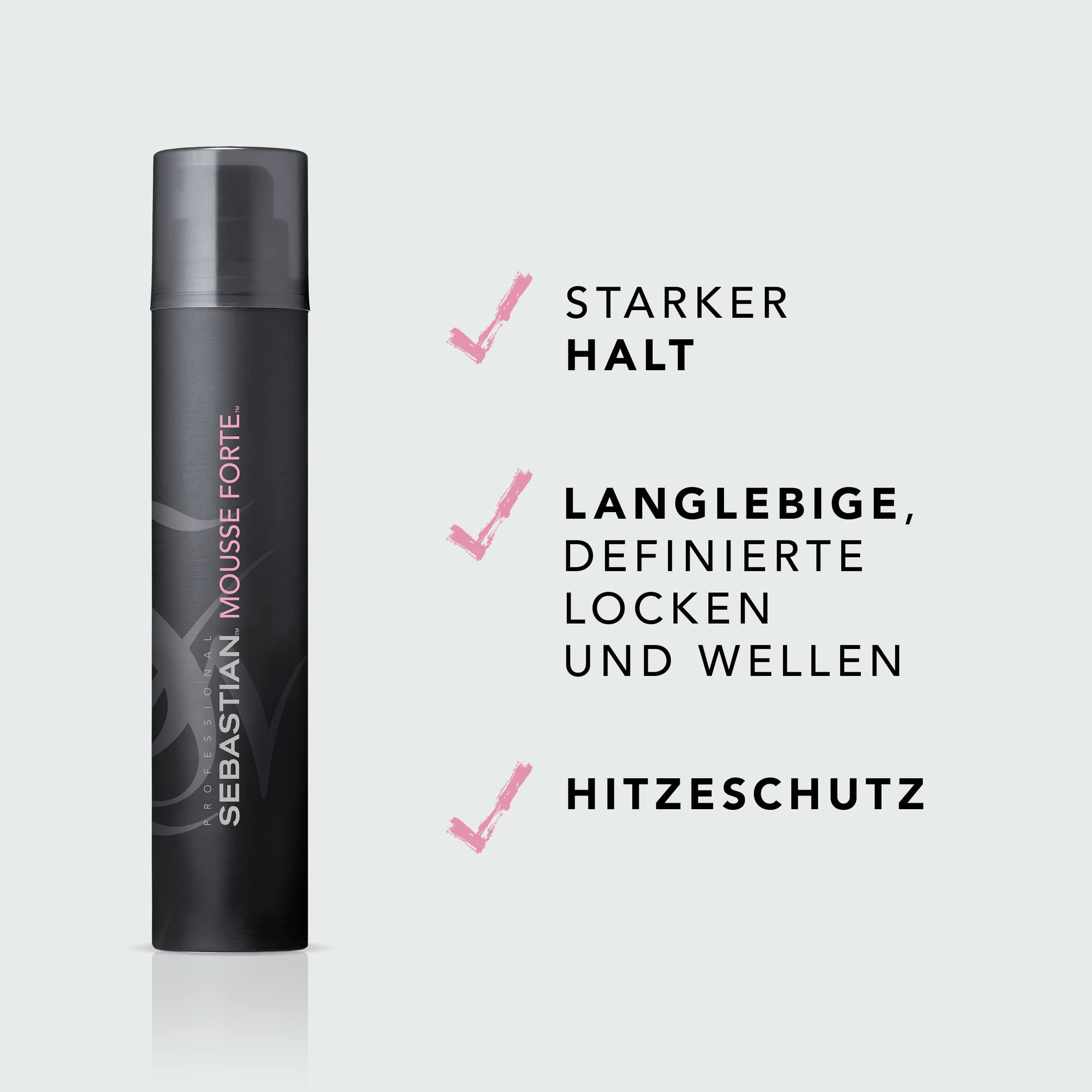SEBASTIAN PROFESSIONAL Mousse Forte – Schaumfestiger mit Hitzeschutz (200ml) – Lockenschaum für definierte Locken und Wellen mit zusätzlichem Sonnenschutz – stärkt und schützt