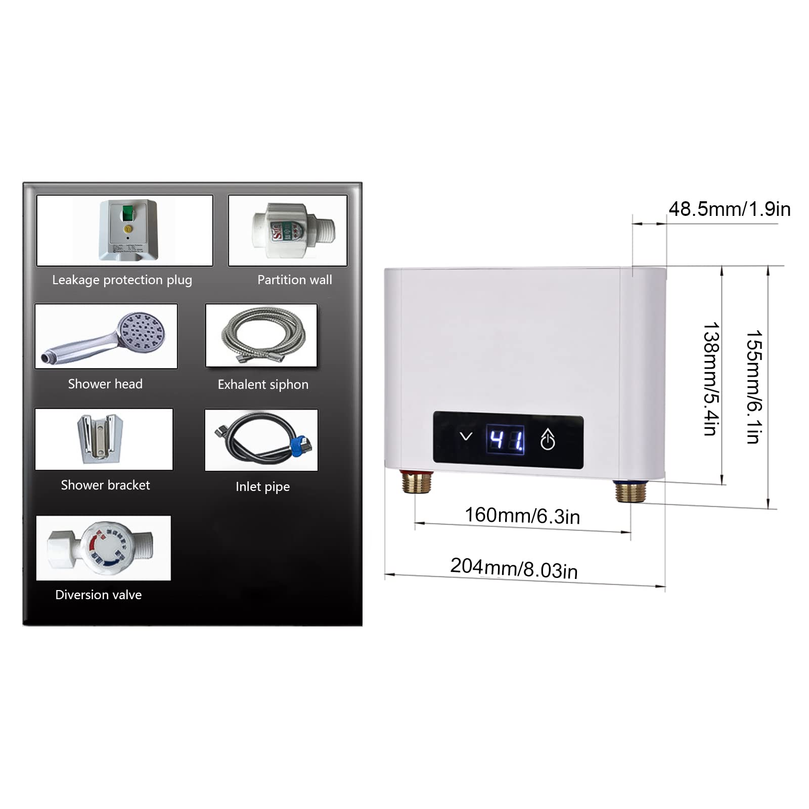 Elektronischer Durchlauferhitze Dusche, 220V elektrische Warmwasserbereiter Temperaturwahl 30-52 °C mit Bad Dusche Kit, für Handwaschbecken, Küche, Bad, Waschbecken (5500W mit Duschset, Weiß)