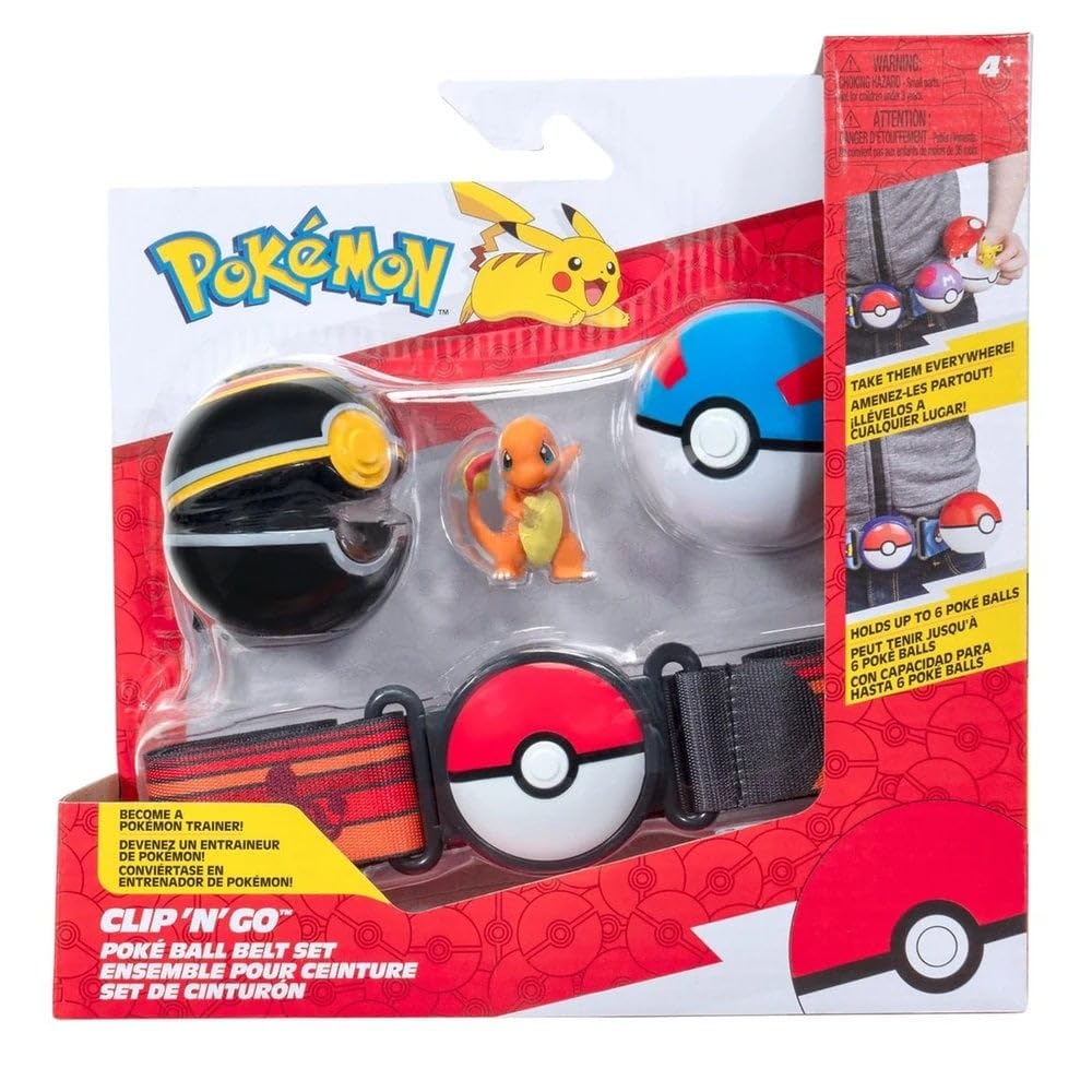 Pokémon Charmander Clip N Go Belt Set - Perfectly paired with Pokemon pokéball and 5 and 8 cm Fighting fi