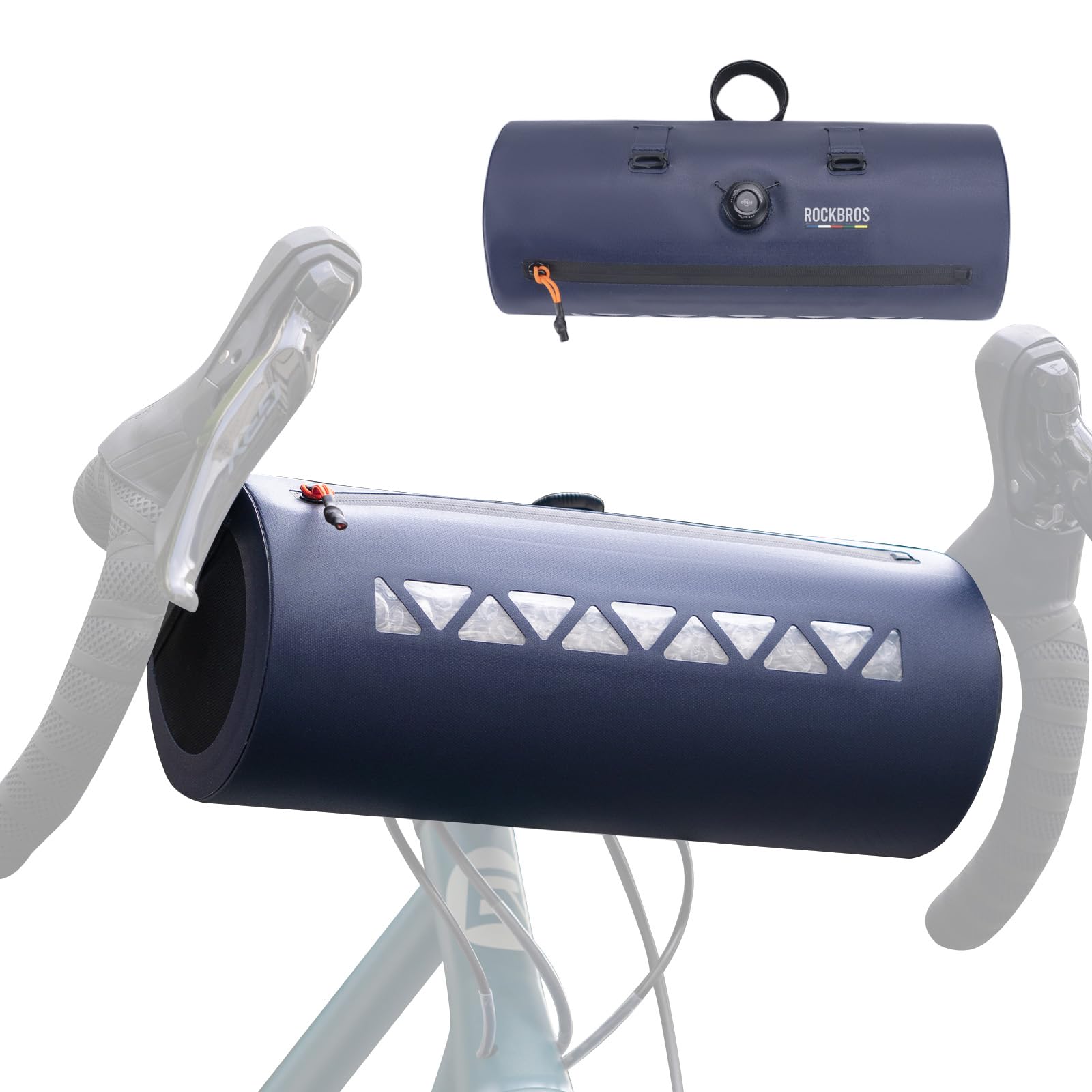 ROCKBROS Road to Sky Borsa Manubrio Bici Impermeabile, Borsa Anteriore a Rullo per Gravel, Grande Capacità 4L, Tasca Laterale in Rete, per MTB, Bici da Strada, Blu
