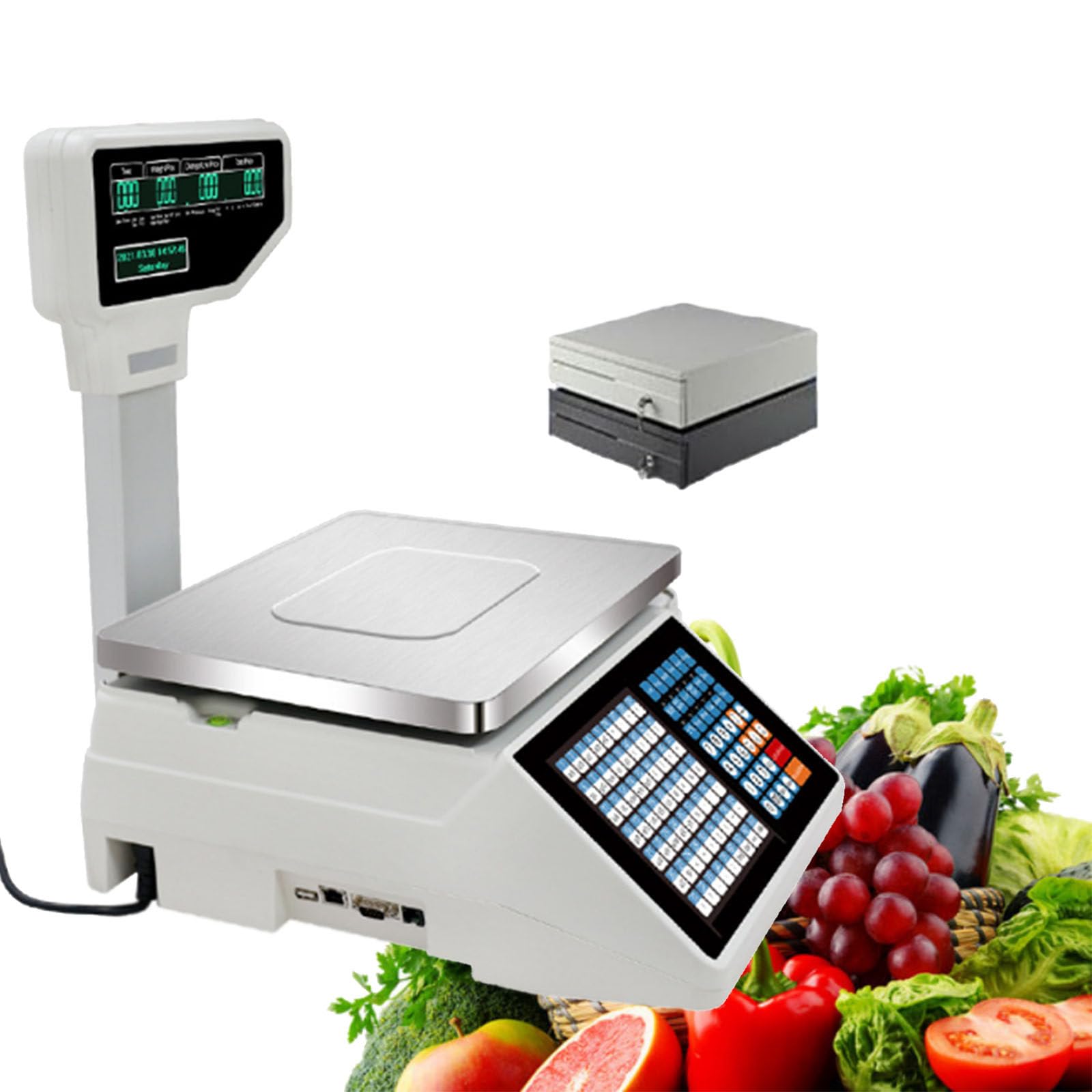 MYUYEE Commercial Label Printing Scale With Label And Receipt Printer,Electronic Scale Cash Register,30Kg/66Lbs Dual-Sided Lcd Display (C)