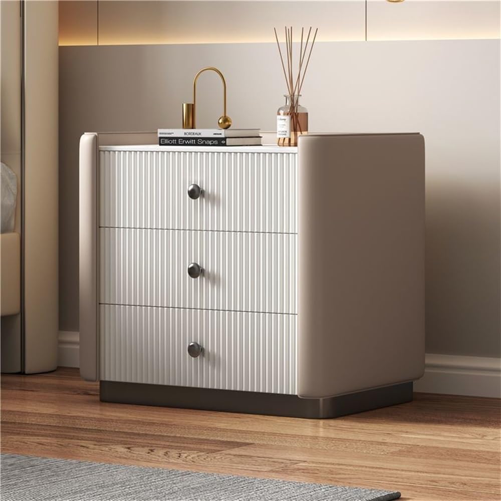 SXZenSpace Modern Solid Wood Nightstand with 3 Drawers, Stylish Bedroom Storage Cabinet, Versatile Side Table for Living Room, Khaki, 19.7x15.7x21.7 in.