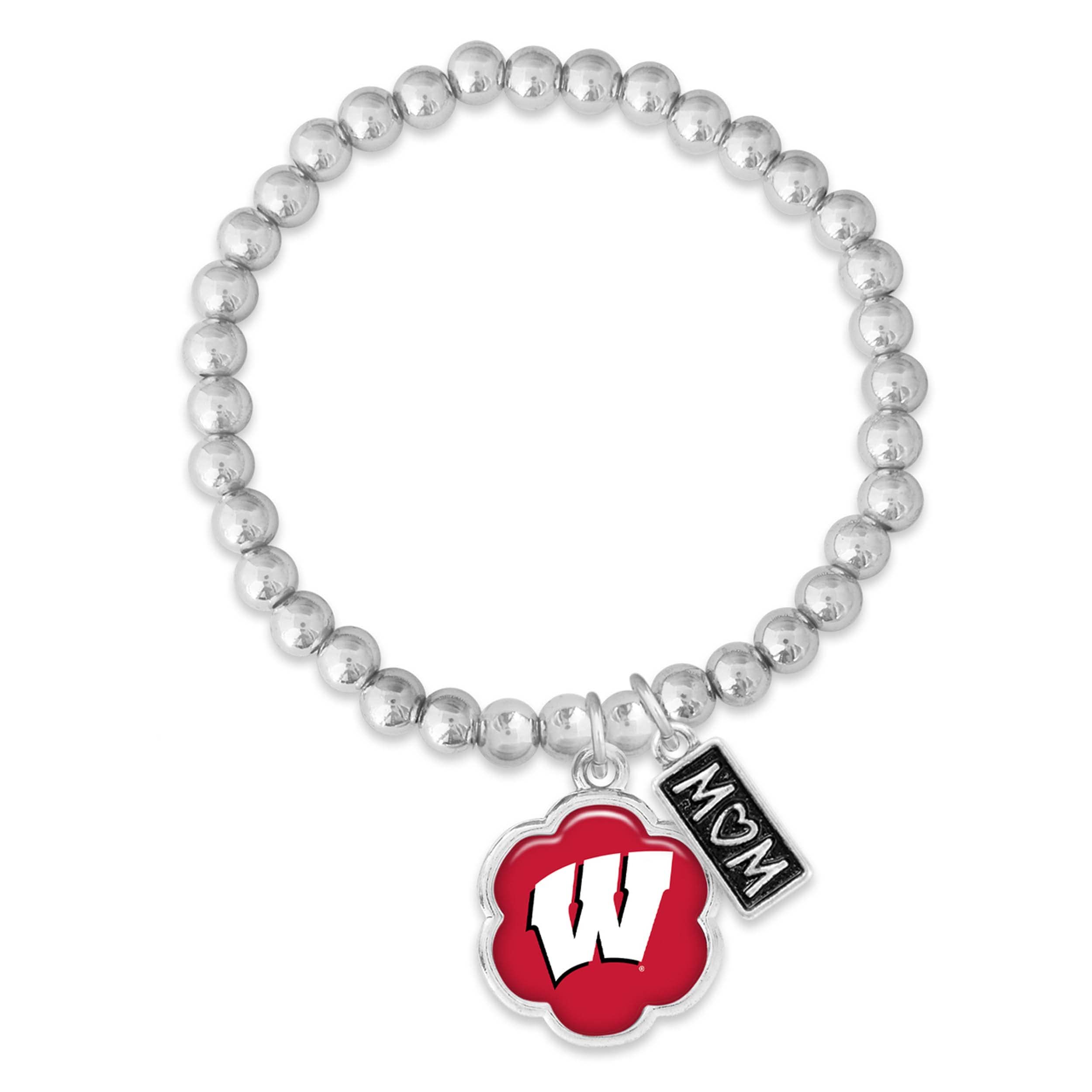 From the Heart Enterprises Wisconsin Badgers Hazel Mom Charm Bead Stretch Bracelet Jewelry Gift UW