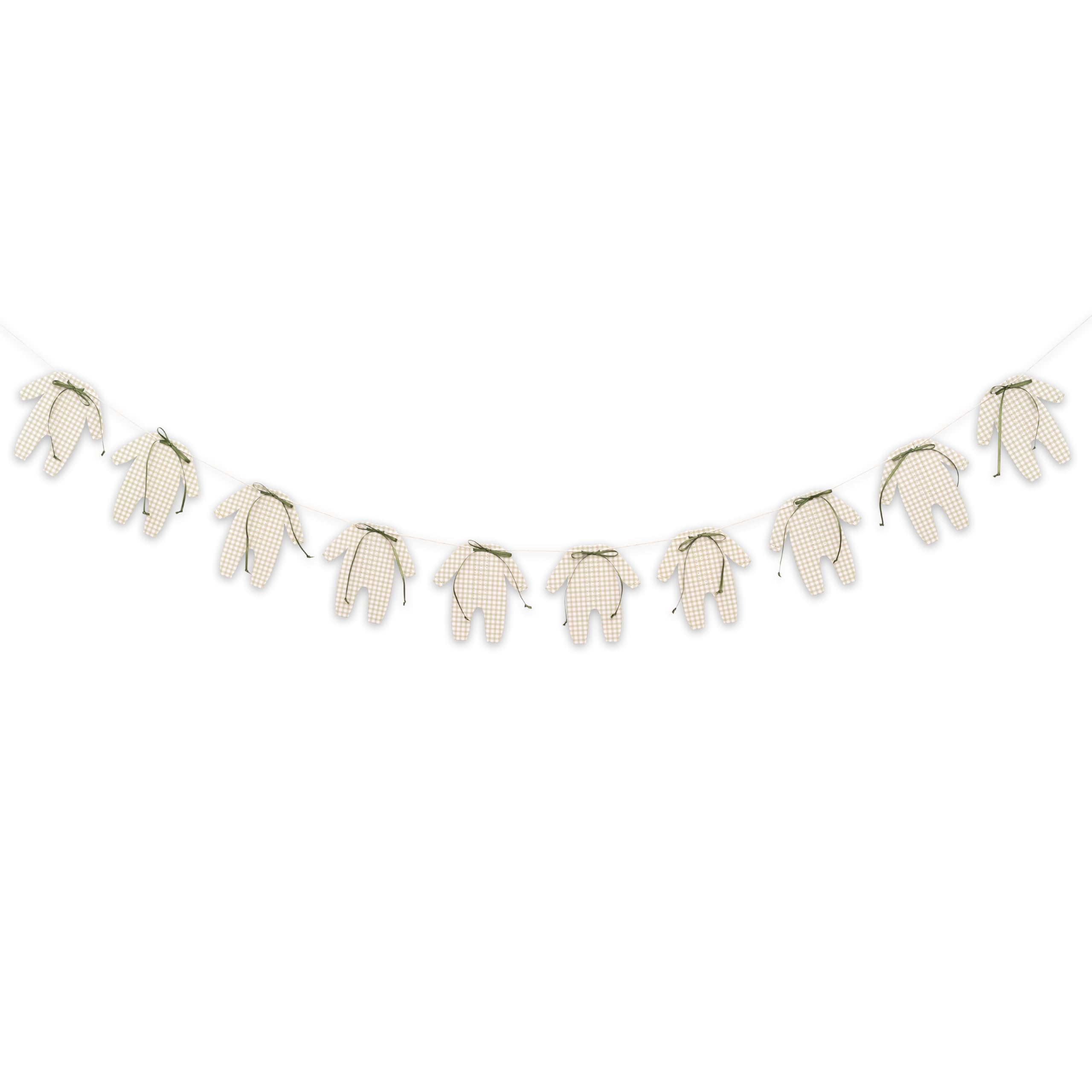 GIOGUK Baby Shower Bow Clothes Banner - Baby Shower, Birthday, Gender Reveal Party Decoration Supplies Banner, Gingham Onesie With Green Bows Garland,