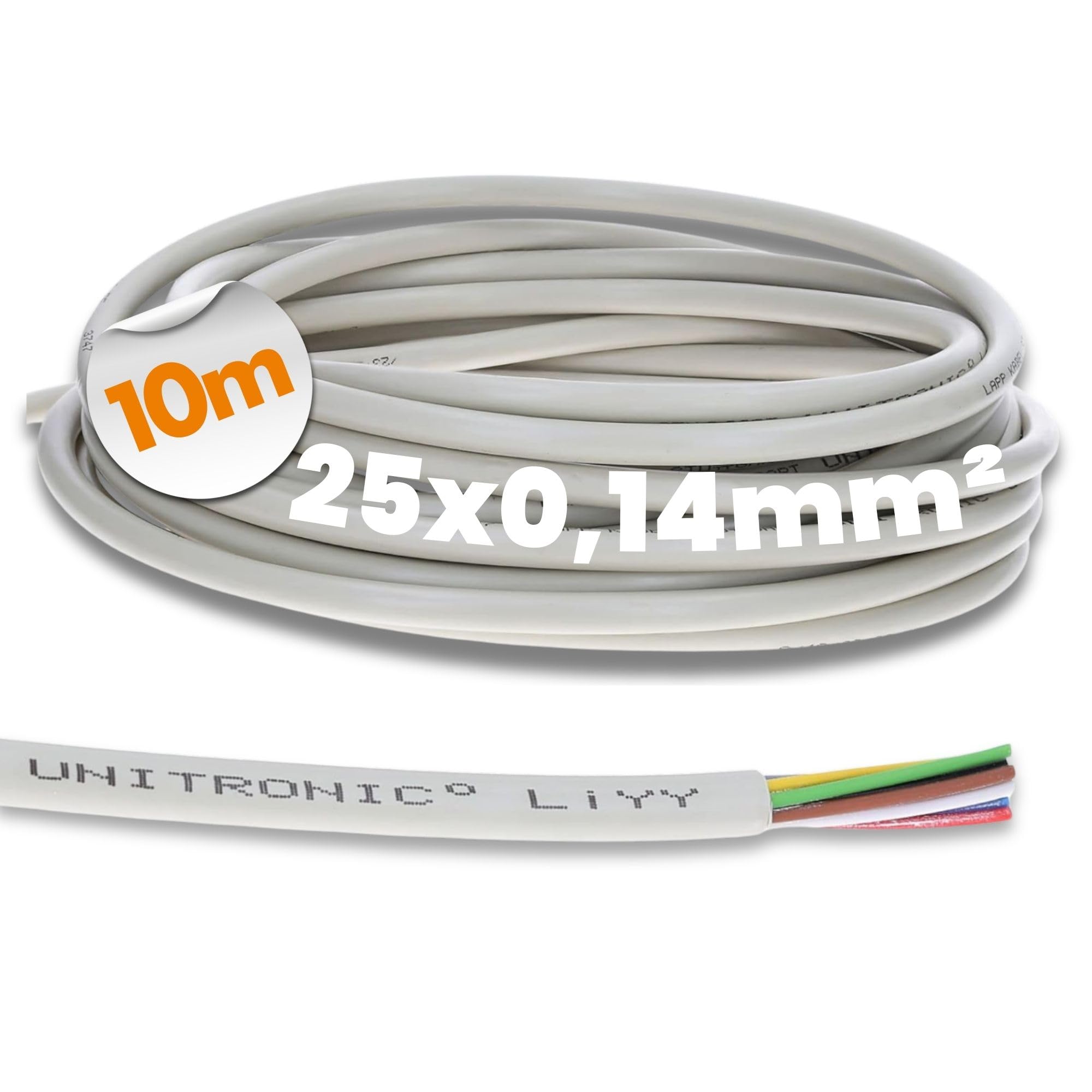 Lapp 10m Unitronic LiYY Cable de Datos PVC, 25 x 0,14 mm², Cable de Señal | Cable multinúcleo ignífugo para electrónica, control, medición y proyectos de bricolaje, ideal para soldar en placas