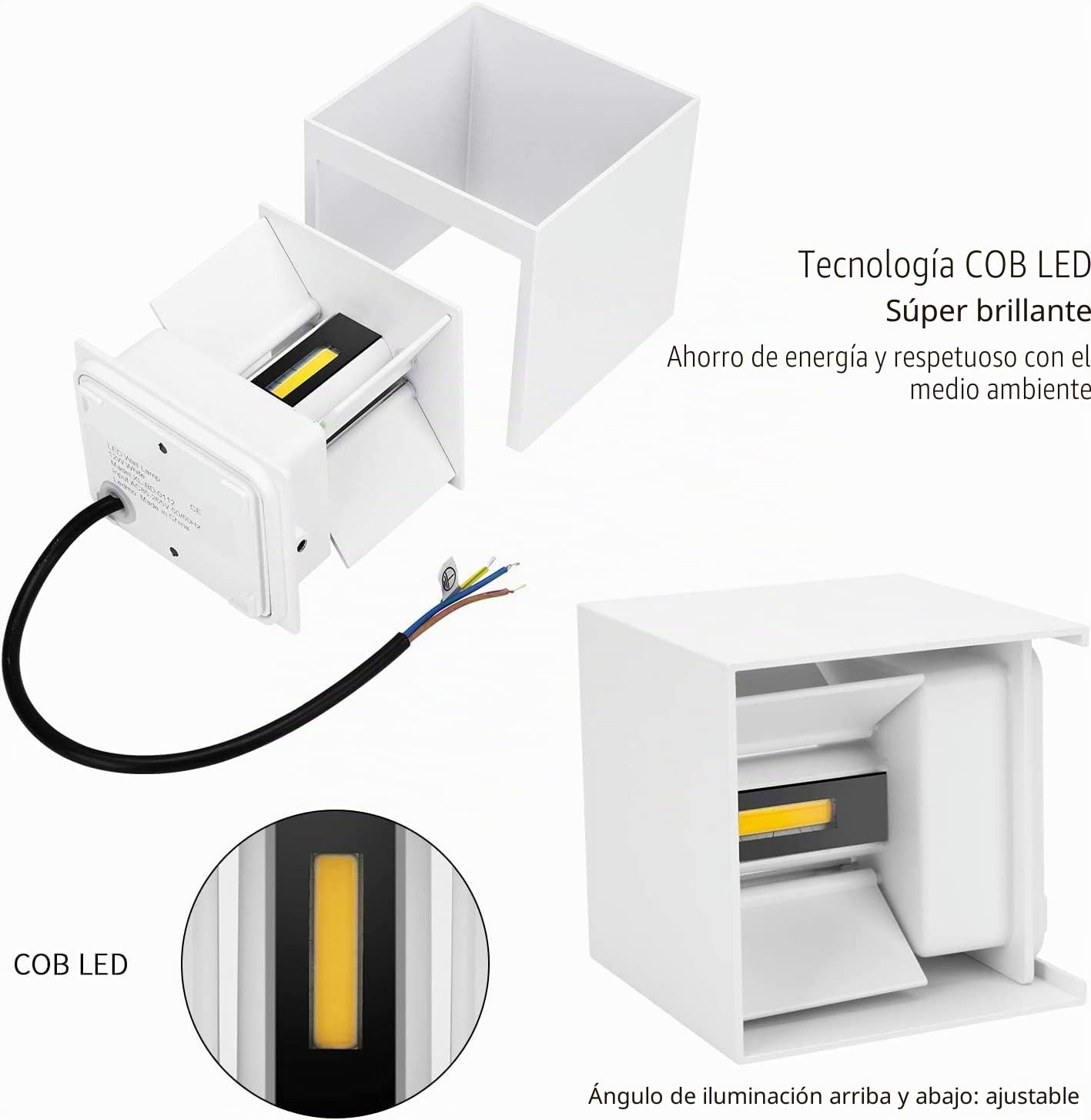 ledmo 4 Piezas Aplique Pared Exterior LED 12W 3000K IP65 Ángulo Ajustable | Ángulo regulable, carcasa blanca, aluminio anticorrosivo, IP65 impermeable, balcón jardín terraza villa