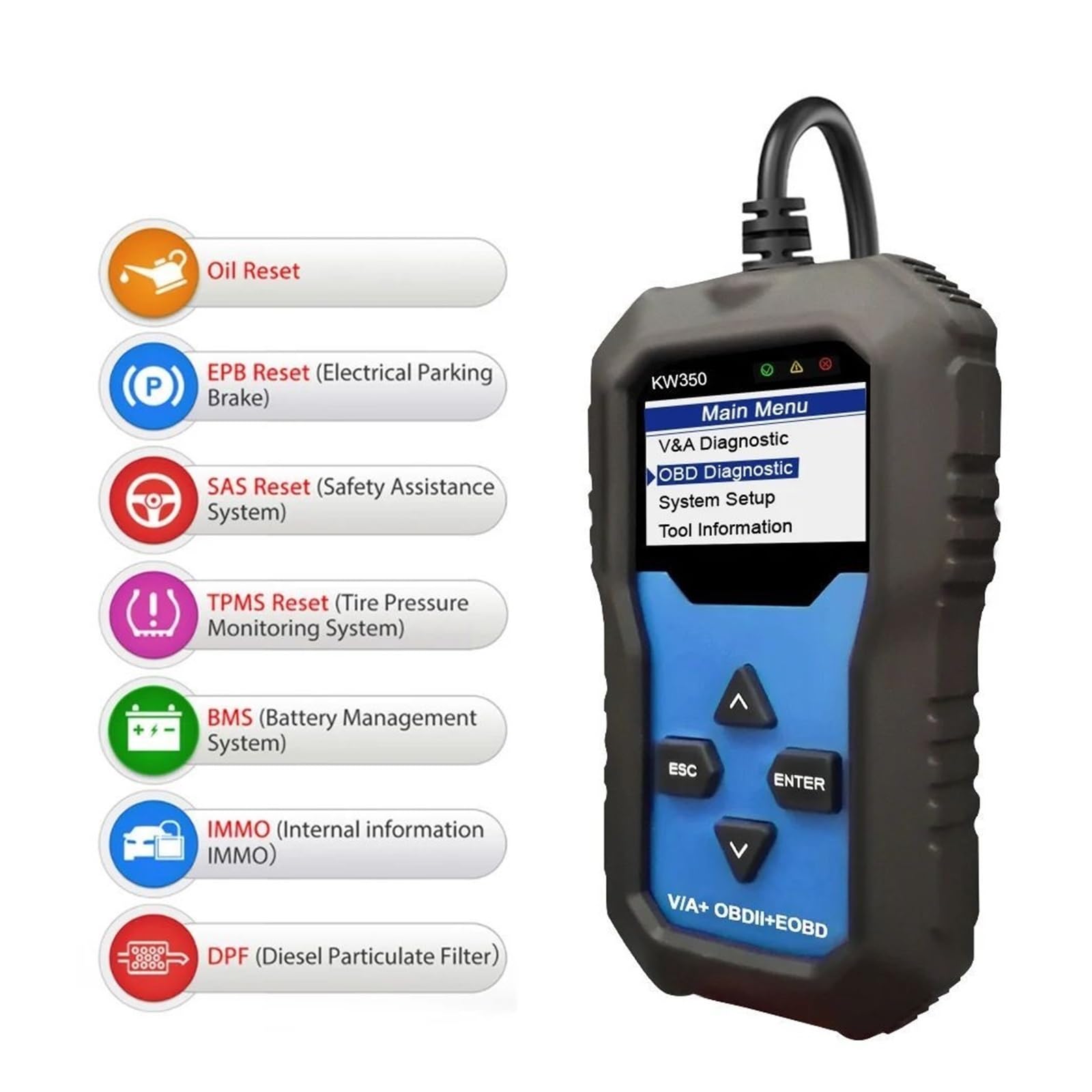 KW350 OBD2-Codescanner for Autodiagnoserät for Autos, OBD-Scanner, Odb2-Diagnosetool,Umfassende Diagnostik