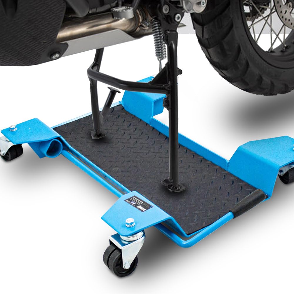 Bituxx Motorrad Rangierhilfe Rangierschiene Rangierplatte Parkhilfe Motorradständer für Zentralständer 60x42x9cm bis 250kg mit 360° Rollen und Rangierbremse