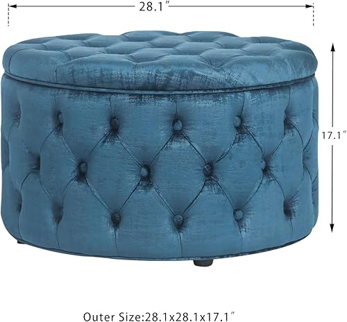 Miniatura 89 de Joveco Otomana redonda de almacenamiento, otomana tapizada con botones y parte superior extraíble, banco de almacenamiento, mesa auxiliar, Negro,