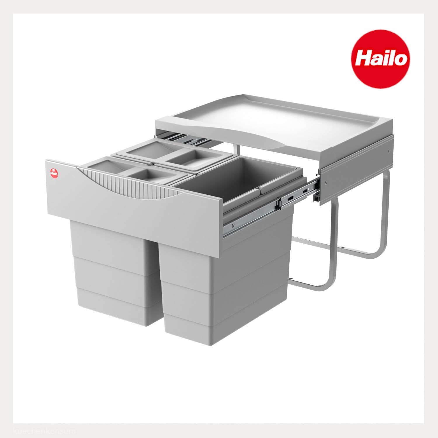 Hailo Abfallsammler 3644732 | Abfalleimer 3fach mit 29 Liter Gesamtvolumen | ab 50cm Unterschrankbreite montierbar | Hellgrau