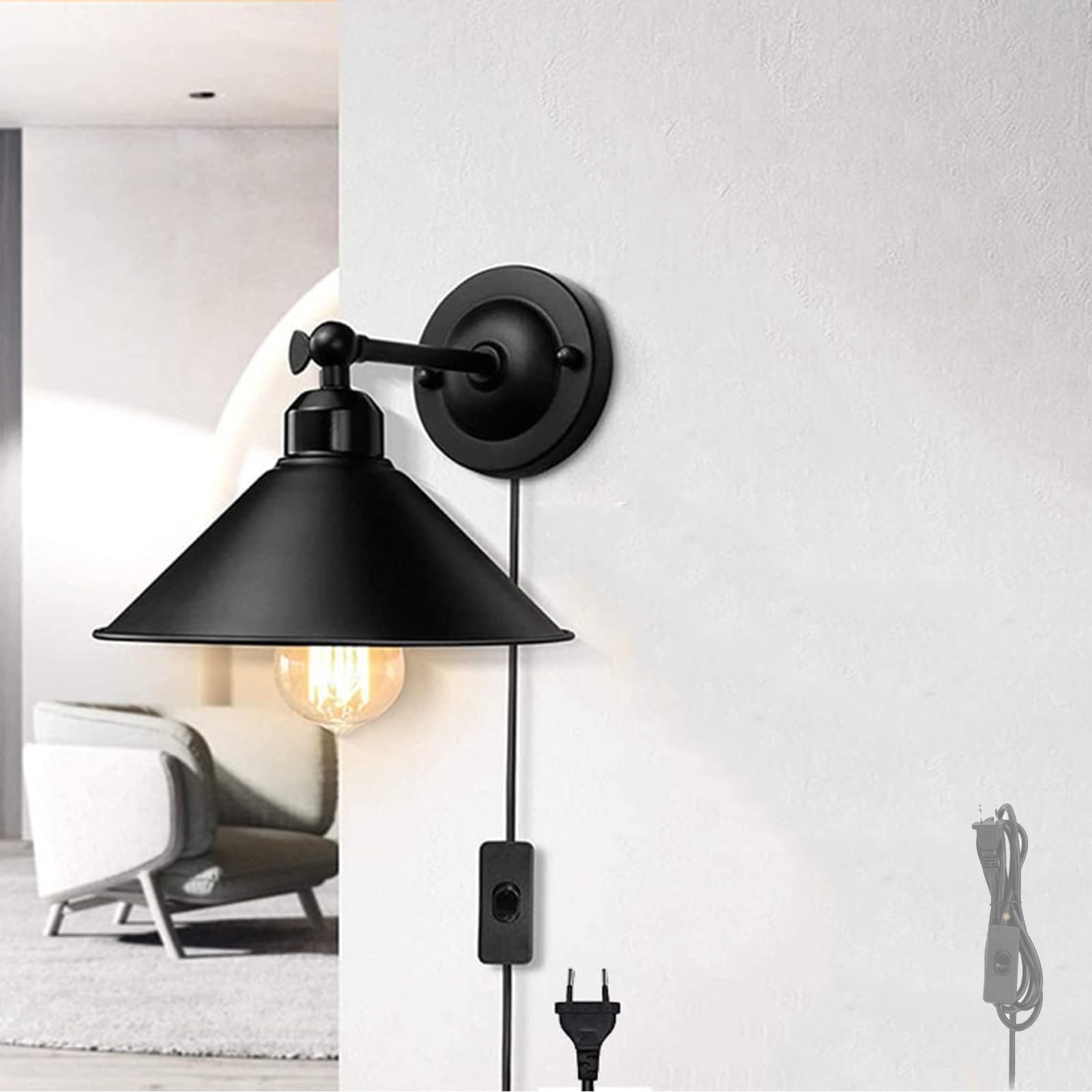 Aplique de pared LED moderno regulable de 240 grados con enchufe e interruptor para pasillo 7