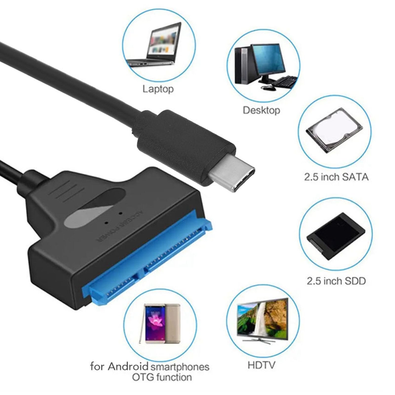 Adapter SATA na USB C do 2,5 cala SSD/HDD, typ C na SATA adapter kablowy konwerter obsługuje UASP 6 Gbps kabel do konwertera dysków twardych do komputerów typu / urządzeń mobilnych/stołowych