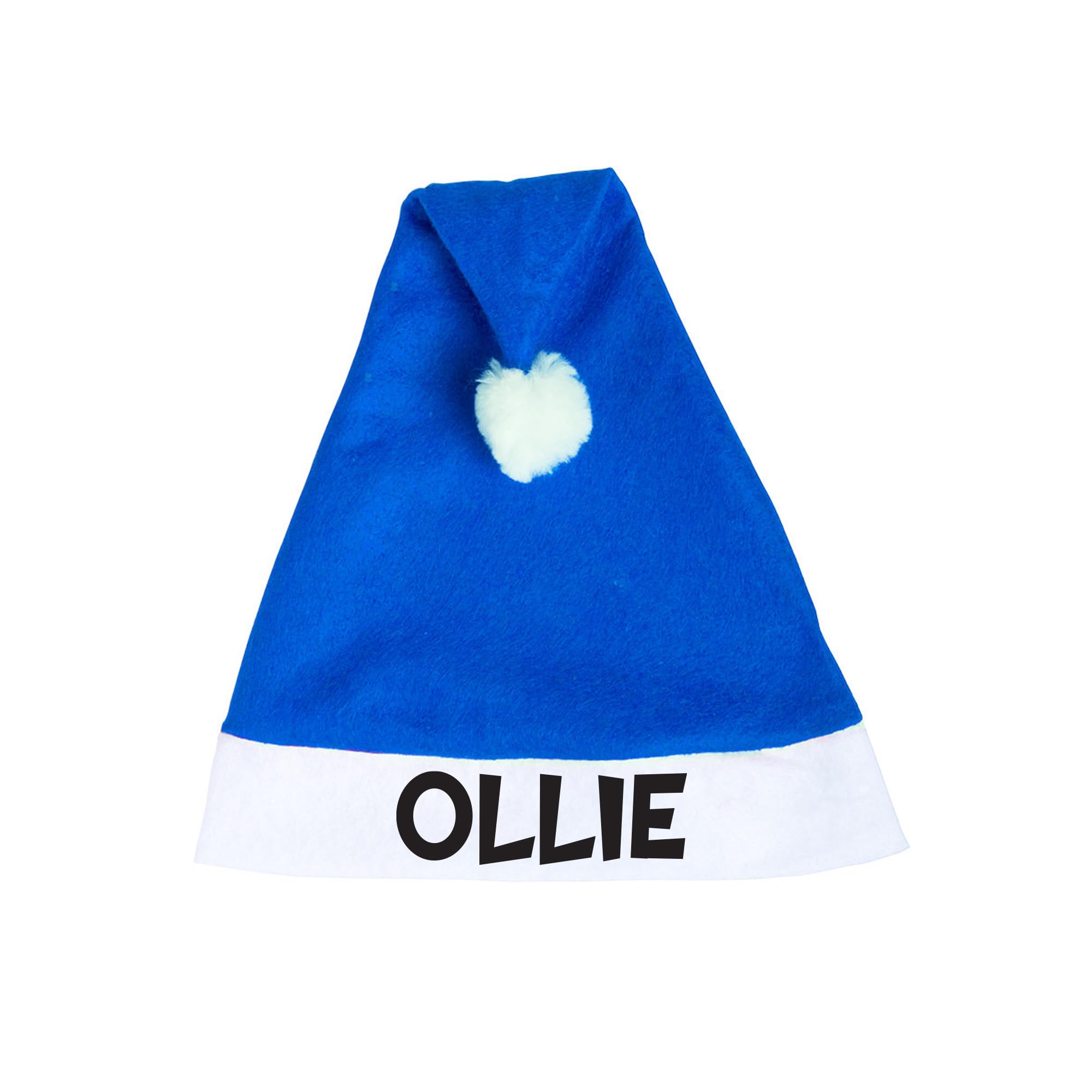 eBuyGB Personalised Santa Hat with Name, Custom Christmas Hat for Adults, Colourful Xmas Staff Party Hats, Unisex Customisable Holiday Hat (Blue)