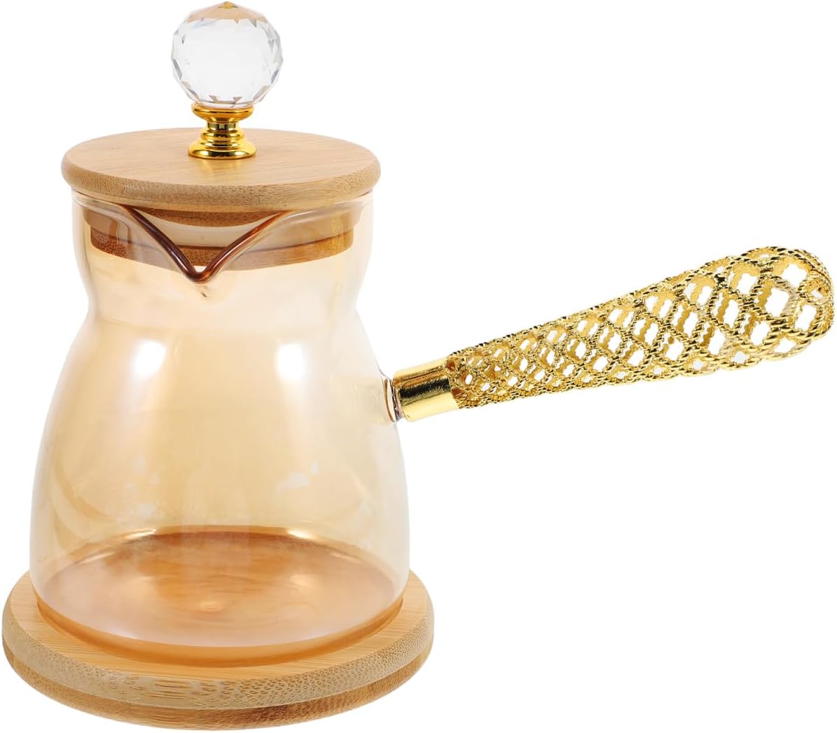 Mobestech Turkish Coffee Pot with Glass Handle Heat-Resistant Brewing Teapot Vintage Style Manual Coffee Maker for Home Café Essentials Ergonomic Design