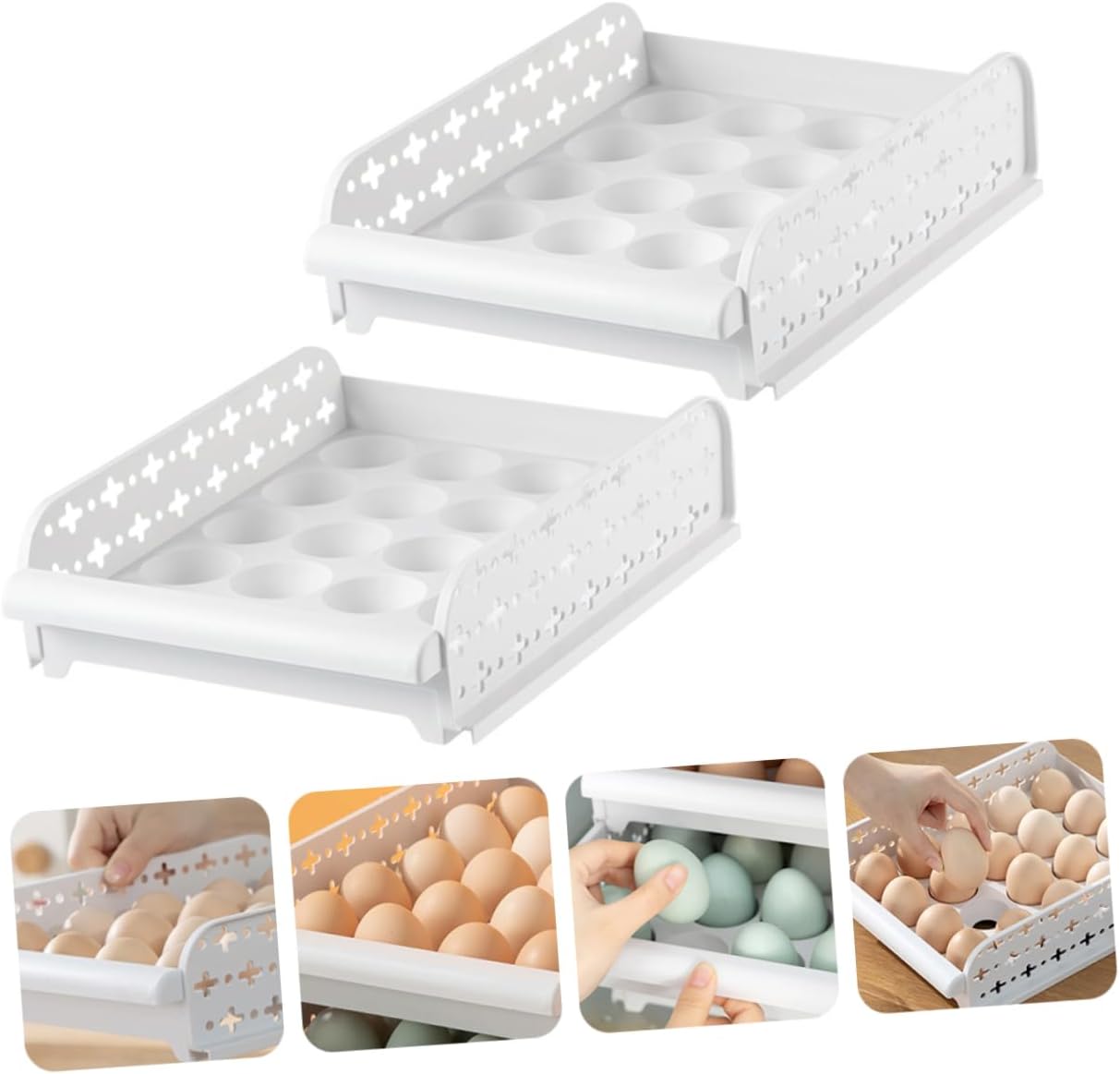 2pcs Compartment Slide Egg Storage Box for Fridge Egg Holder for Food Crisper