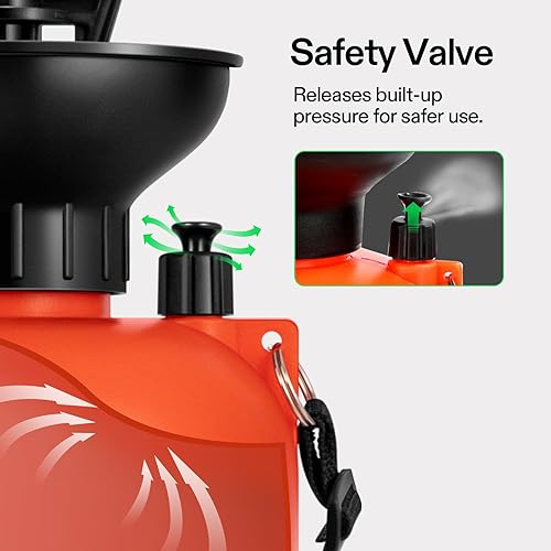 Miniatura 3 de Pulverizador de mano VIVOSUN para jardines y césped de 0,8 – 2,0 galones con válvula de seguridad de presión y correa de hombro graduable Naranja