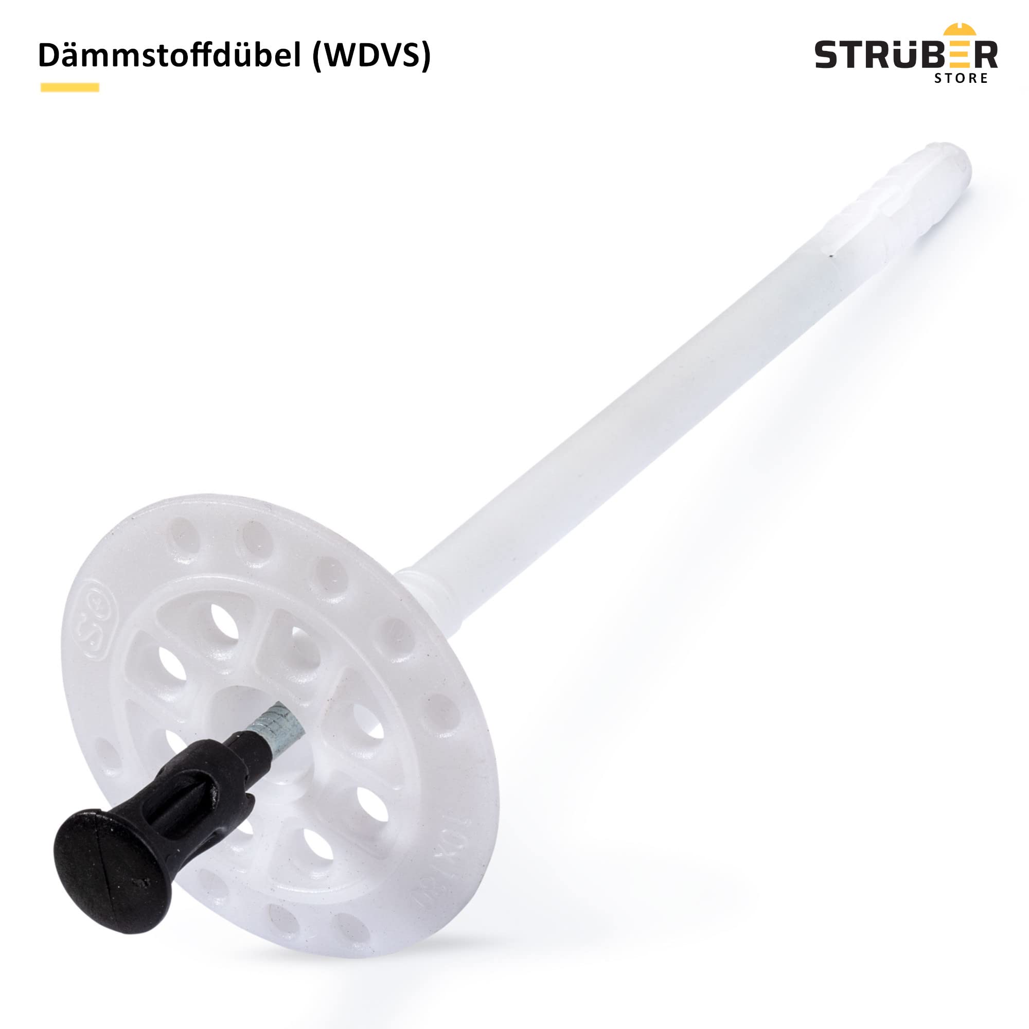 STRÜBER Dämmstoffdübel für WDVS Ø 8x155mm - 200 Stück Tellerdübel Nylon | mit Metalldorn, Schlagdübel Stahlnagel, Thermodübel, für Styropor und Mineralwolle, Fassadendämmung Wärmedämmung ETA