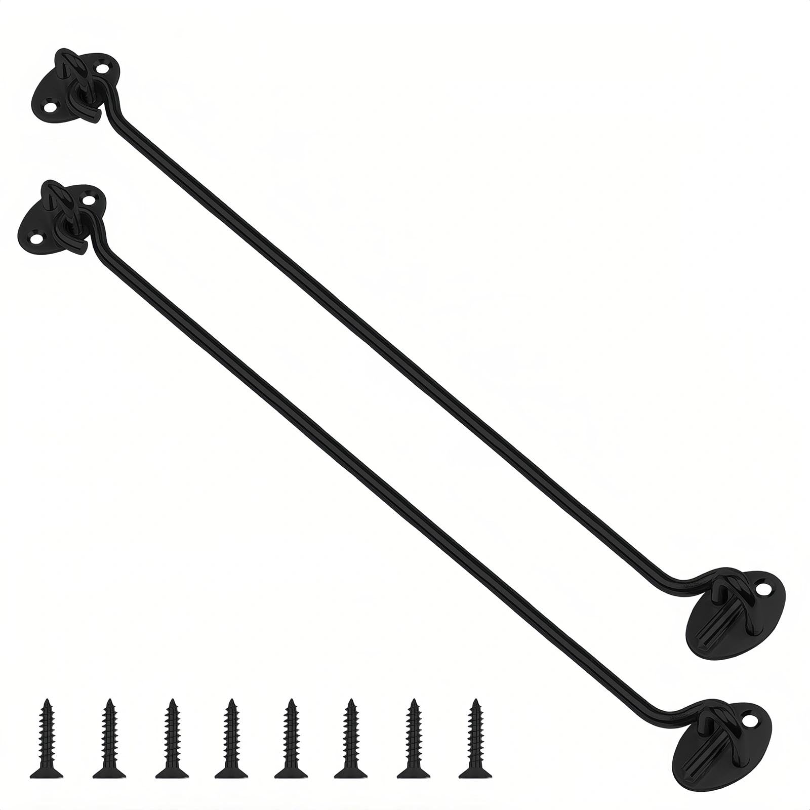 AMONENZ 2 Pieces 400mm Ringed Cabin Hook, Black Gate Hook, Garden Shed Door Catch with 8 Screws,Suitable for Doors, Cabinets, Windows, Garden Fences