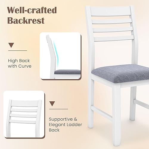 Miniatura 4 de Giantex Juego de 2 sillas de comedor blancas, sillas de cocina tapizadas con asiento acolchado y respaldo de escalera, sillas laterales sin brazos