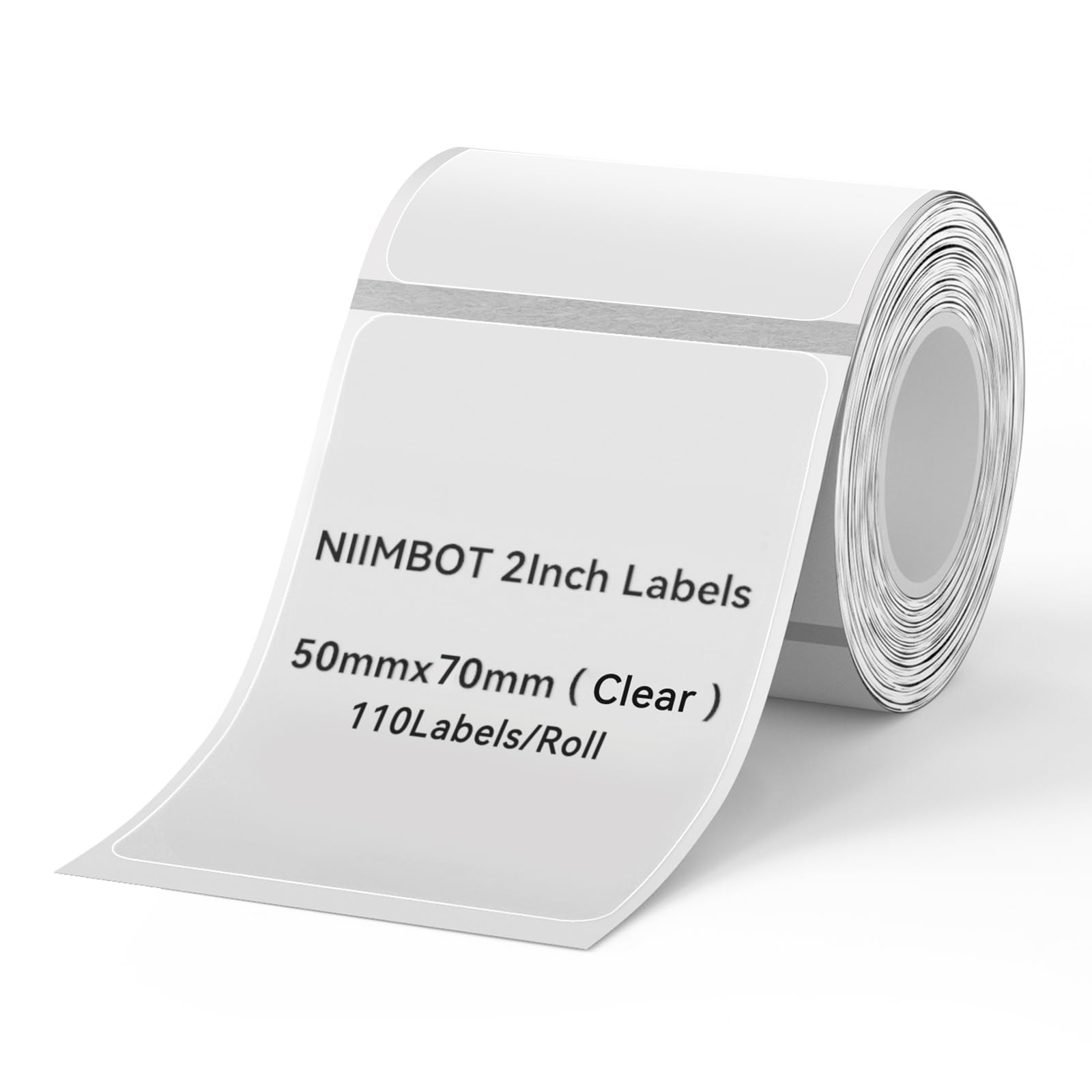 NIIMBOT B1 Label Maker Tape, Self-Adhesive Label Sticker 1.97" x 2.76" (50×70 mm) 110 Labels/Roll, Black on Transparent, Labeling Replacement Compatible for NIIMBOT B1/B21/B3S Printer