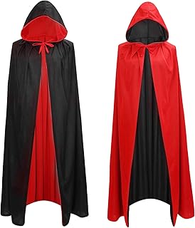Halloween Vampire Cape Halloween Hooded Cloak - Black Red Reversible Cloak Hooded Cape Robe Vampire Witch Cape Cloak