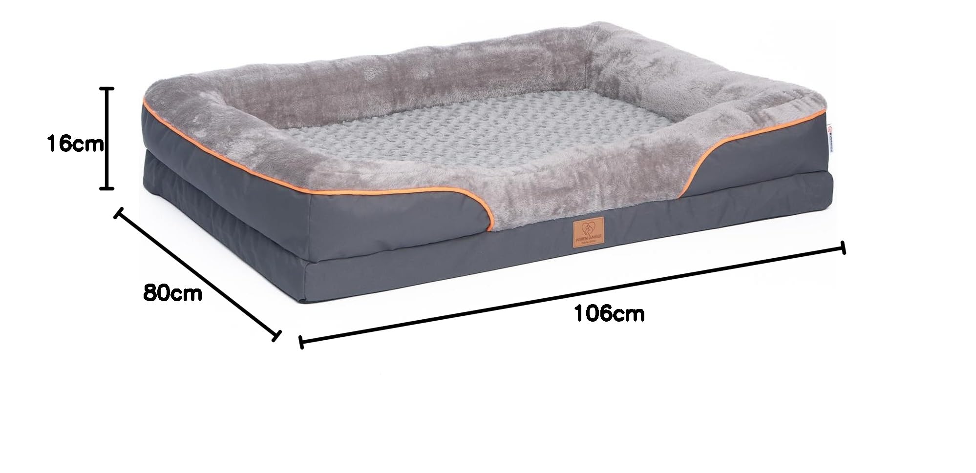 Orthopädisches Hundebett, Luxuriöses Plüsch-Sofa mit Abnehmbarem Bezug, Grau (XXL) 106 x 80 x 16 cm