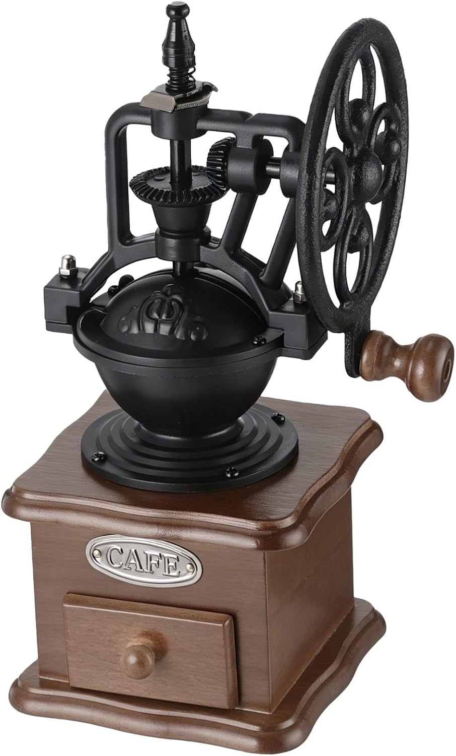 Manual Coffee Grinder,Wooden Coffee Bean Grinder,Retro Hand Coffee Maker Crank Coffee Bean Grinder with Ferris Wheel Handle,Adjustable Coarseness, Cast Iron Wooden Mill for Home & Kitchen