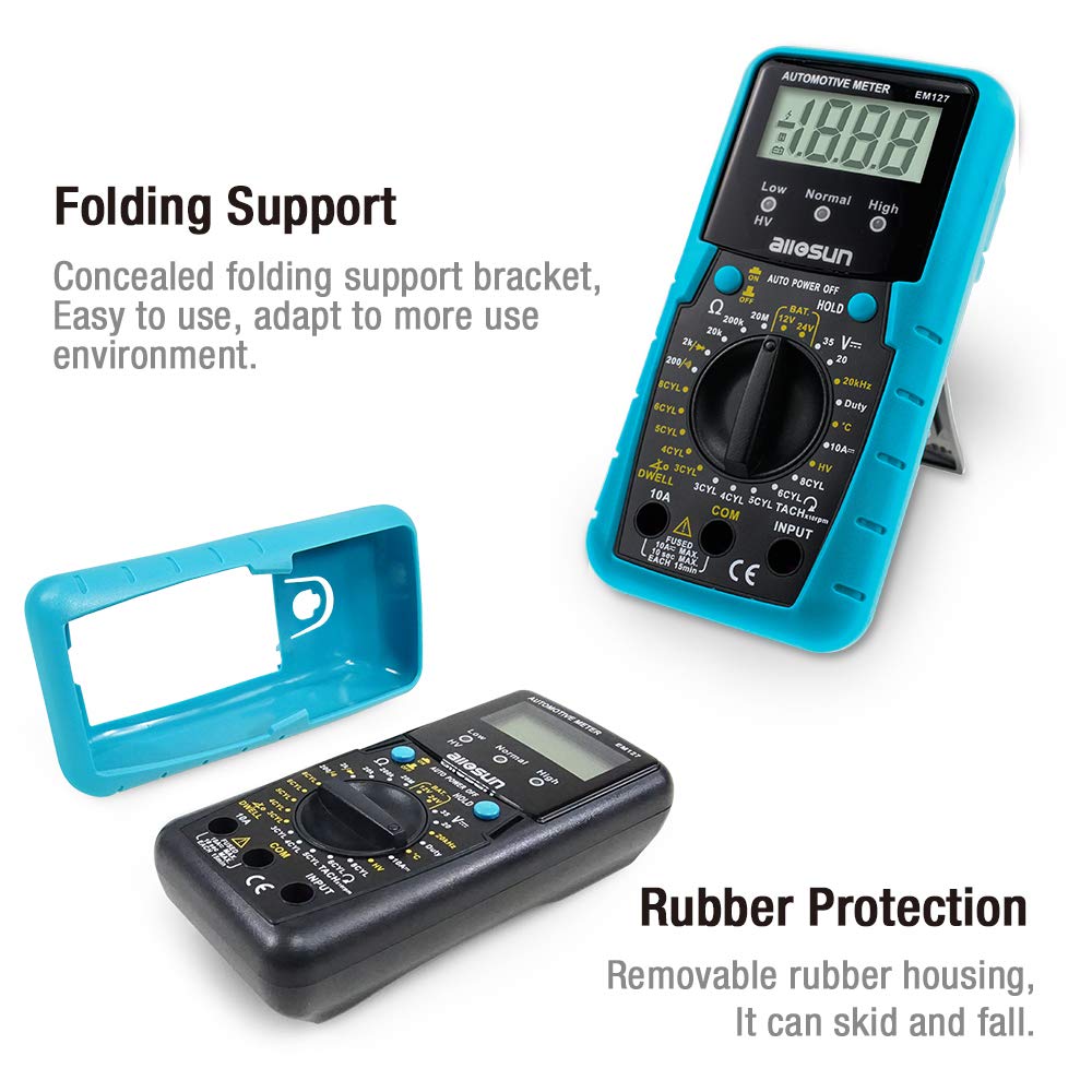 Digital Multimeter Allsun Automotive - Tests DC Voltage, RPM, Dwell ...