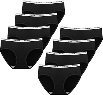 8 Pack Teen Girls Knickers, Soft Briefs Seamless Underwear, Underpants Essential Elastic Panties, Plain Knicker for Age 8-18 Girls and Women